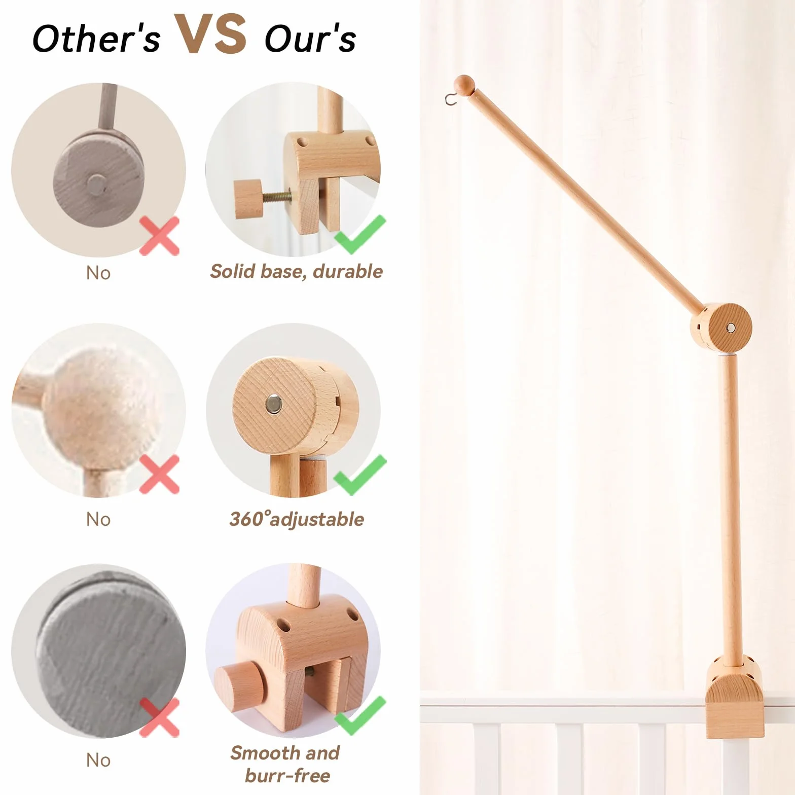Baby Mobile Holder In Legno Lettino Del Bambino, Fasciatoio 360° Rotabile Altezza Regolabile Del Bambino Mobile Holder Rack Rod Per Appendere Music Box Windshield Bed Bell