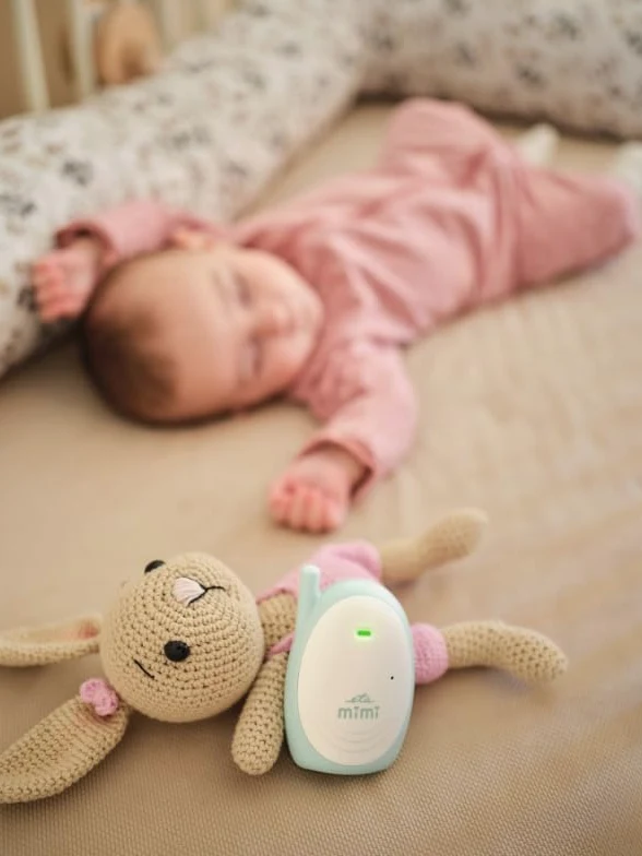 ETA Baby monitor Mimi - Baby Monitor audio 2,4 GHz con sistema FHSS, portata fino a 300 m, modalità Eco, comunicazione usa e getta, segnale debole e rilevamento della batteria