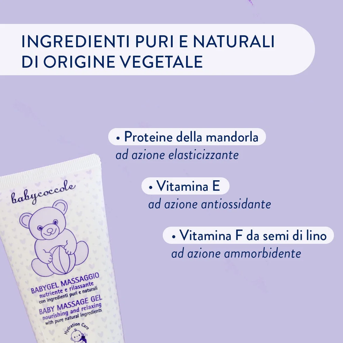 Babycoccole BABY GEL MASSAGGIO con Olio di Mandorla per Neonati e bambini. Idratante e Rilassante. Dermatologicamente Testato, Per Pelli delicate. Ingredienti Puri, Naturali di Origine Vegetale - 75ml