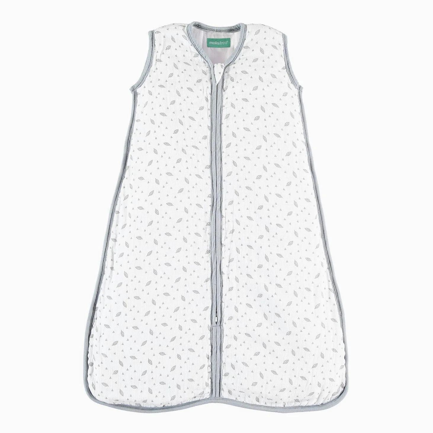 molis&co - Sacco Nanna 1 TOG - Sacco Nanna Imbottito per l’Autunno e Primavera. Neonati da 18-36 mesi (95 cm) - Mussola di Cotone Premium - Senza Maniche - Grey Leaf
