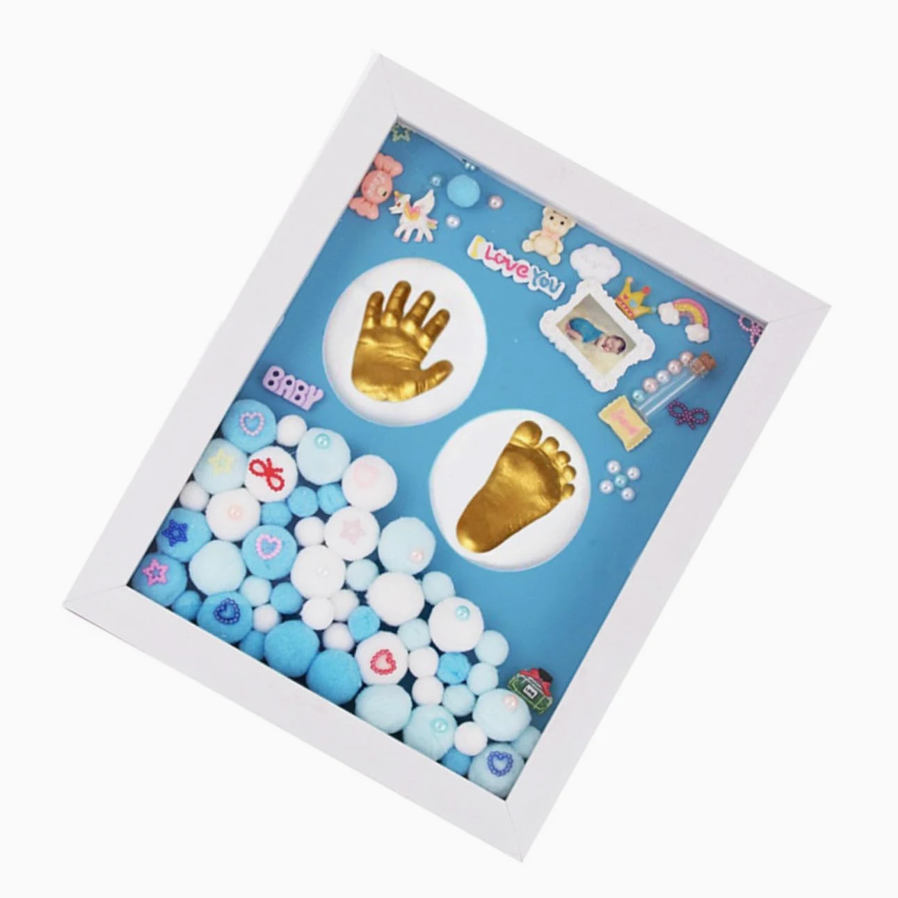 Milisten Cornice Impronta Ricordo Oro in Acrilico Kit Handprint e Footprint per Ragazzo Ragazza Supporto da Tavolo Regalo per Battesimo e Nascita