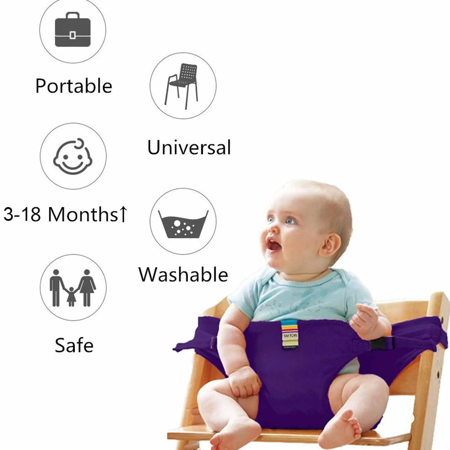Lychee seggiolini di sicurezza per bambini con cinghie, cintura di sicurezza per seggiolino da alimentazione portatile per viaggi/casa/ristoranti/shopping (Viola)