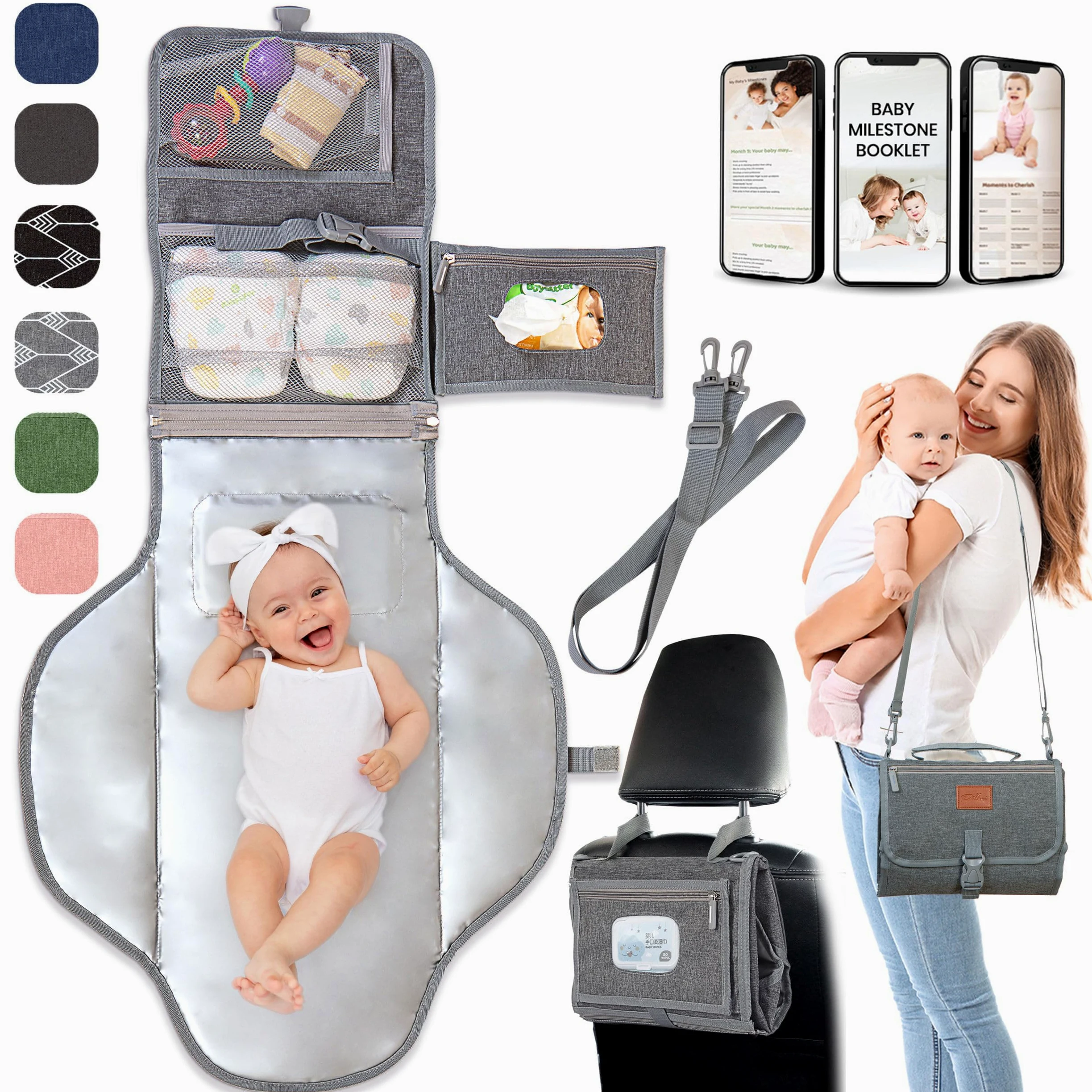 Fasciatoio portatile per bambino – Morbido e confortevole fasciatoio portatile con tasche per salviette, impermeabile e facile da pulire – Regali per baby shower, essenziali per neonati