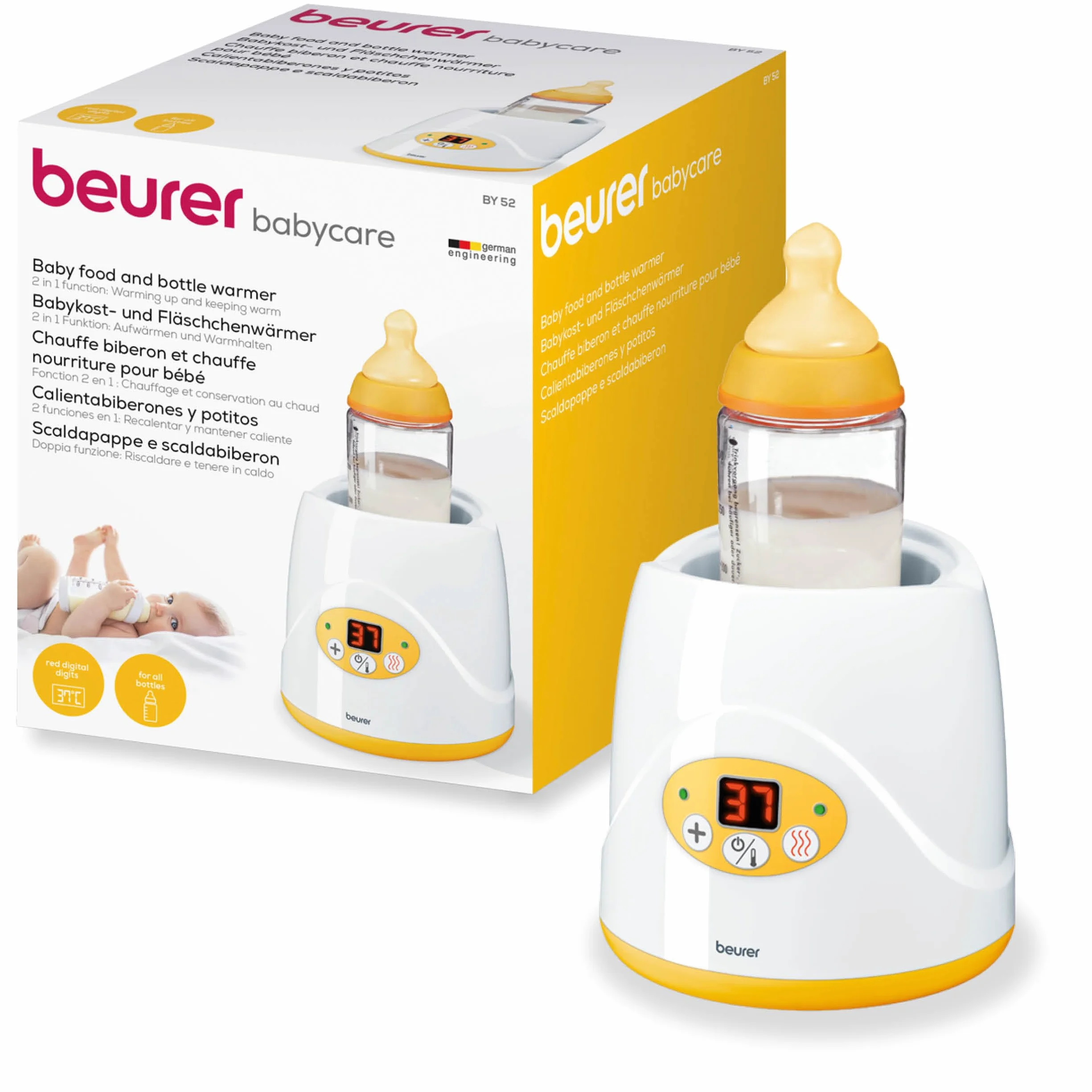 Beurer BY 52 Scaldabiberon e Scaldapappe 2in1 con Display Digitale, Riscaldamento Uniforme e Delicato, Funzione Mantenimento Calore 35–85 °C, Adatto a Tutti i Biberon e Vasetti, Spegnimento Automatico