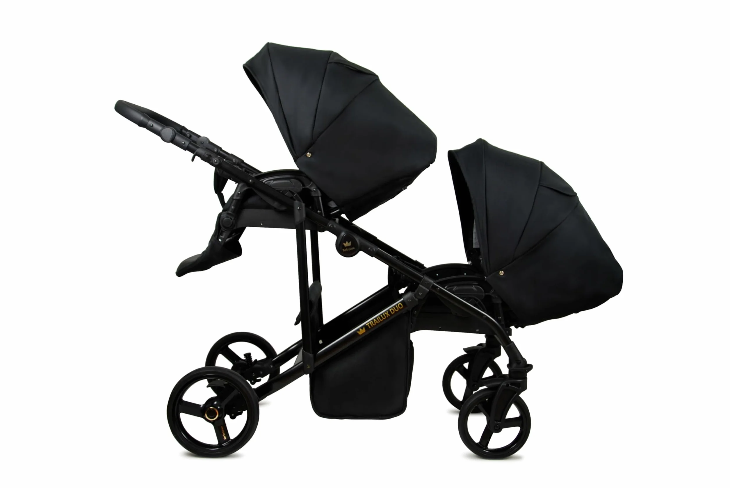 BabyLux® Bambini Passeggino per gemelli Completo Set 3 in 1 - Duo | Onyx - incl. Navicella, Canna, Seggiolino Auto - Carrozzina Neonati Sistema Combinato - con Borsa fasciatoio, Copertura antipioggia