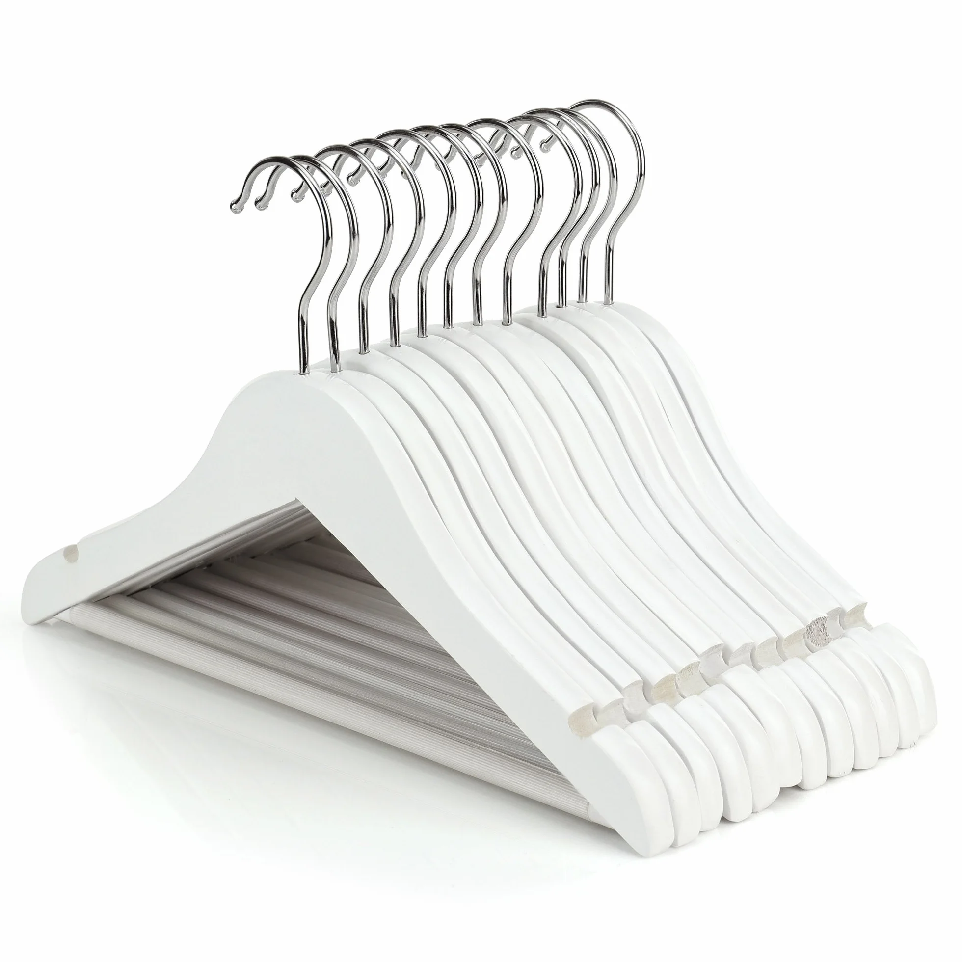 HANGERWORLD 12 grucce in legno per bambini, 30 cm, antiscivolo, per vestiti e pantaloni, colore: bianco