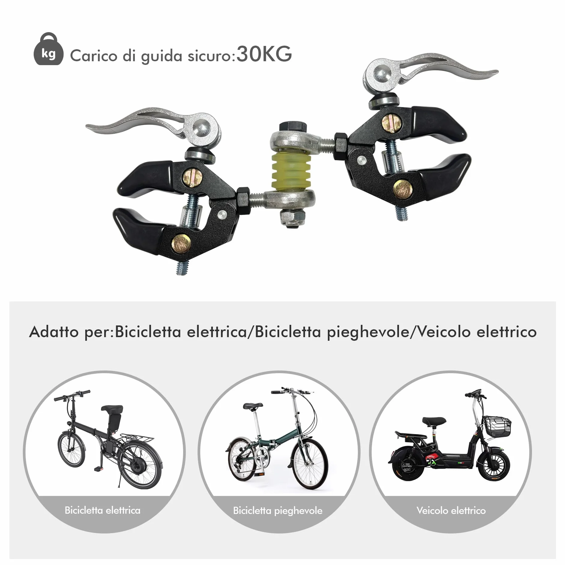 Mimoke Morsetto per portapacchi per bicicletta, 10 – 45 mm, robusto morsetto per il fissaggio di maniglie per carrello della spesa, trolley e bagagli, con rivestimento protettivo, tenuta sicura per il