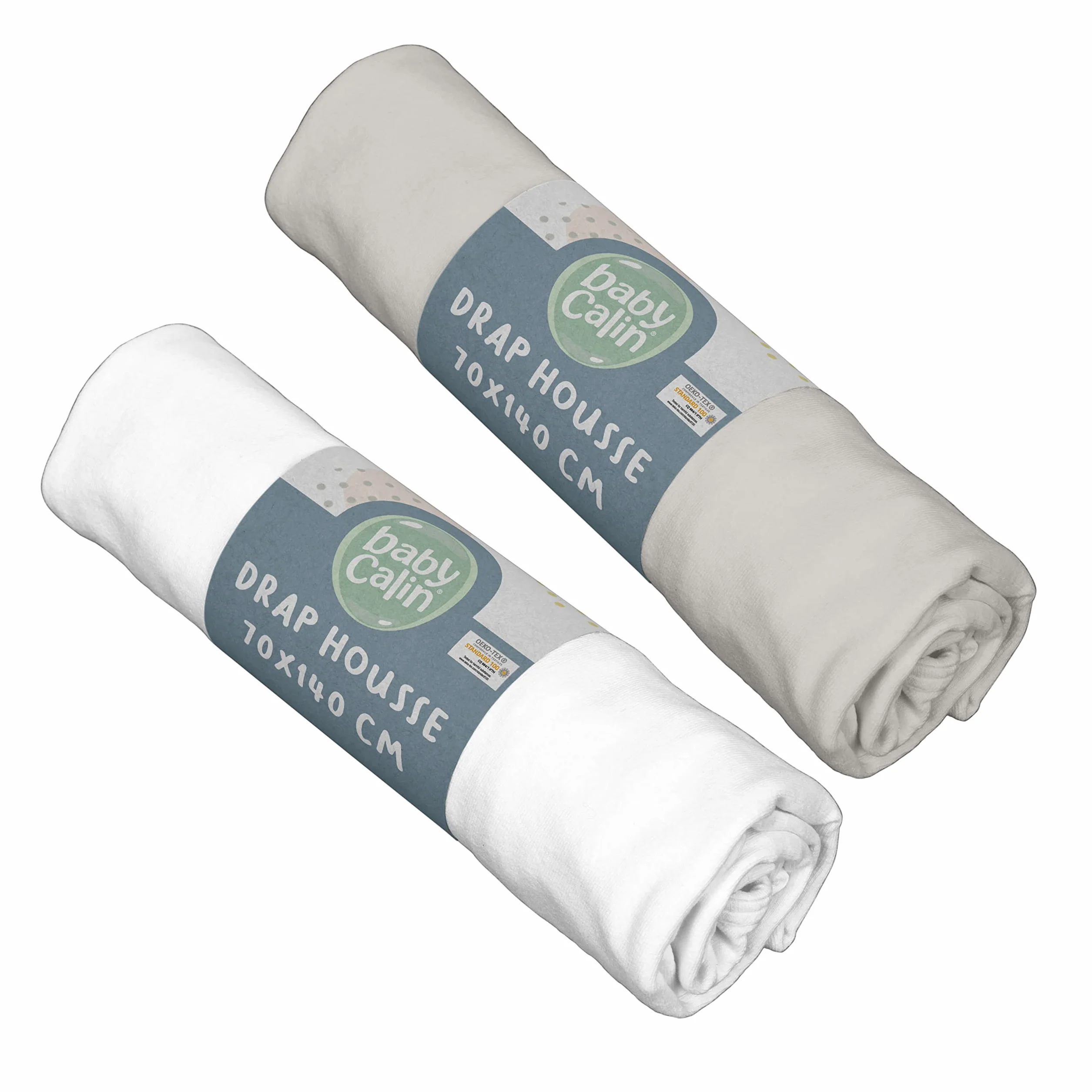 babyCalin - Set 2 lenzuola con angoli Bianco/Grigio 70x140x17 cm
