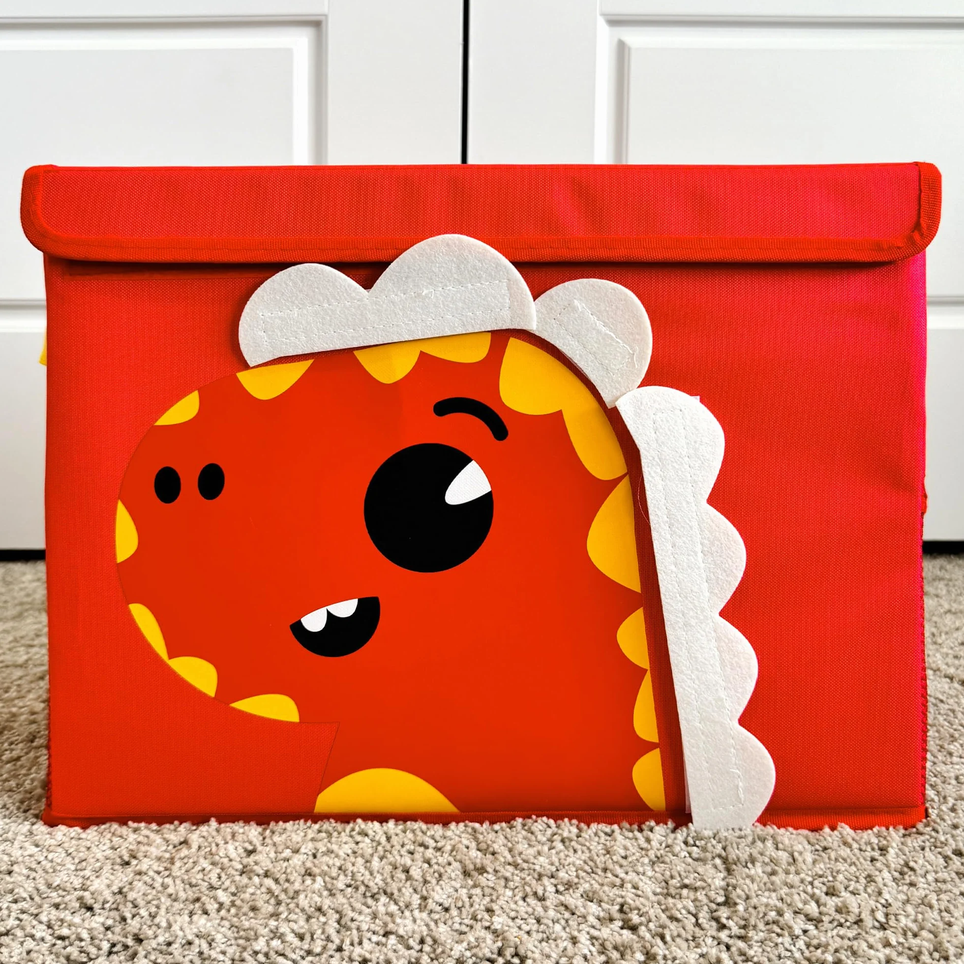 QUOKKA Katabird Toy Storage Box for Boys and Girls - Organizador de juguetes para niños (16 x 12 x 8 cm, plegable, asas, tapa abatible), diseño plegable (Dinosauro, Piccolo)