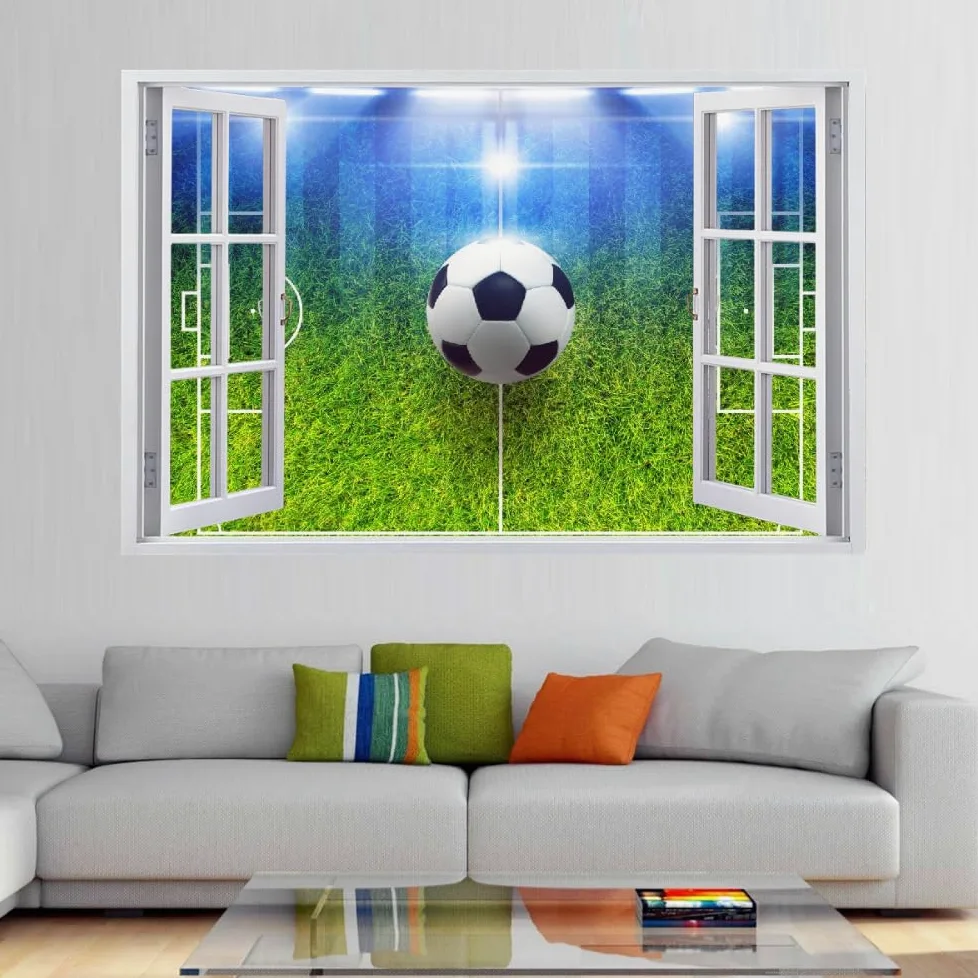 Decalcomanie Da Muro 3D Smashed Art Decor Calcio Tatuaggi Da Parete Wall Stickers Campo Da Calcio Per Ragazze Bambini Adesivo Murale Regalo Per La Casa 120x80cm