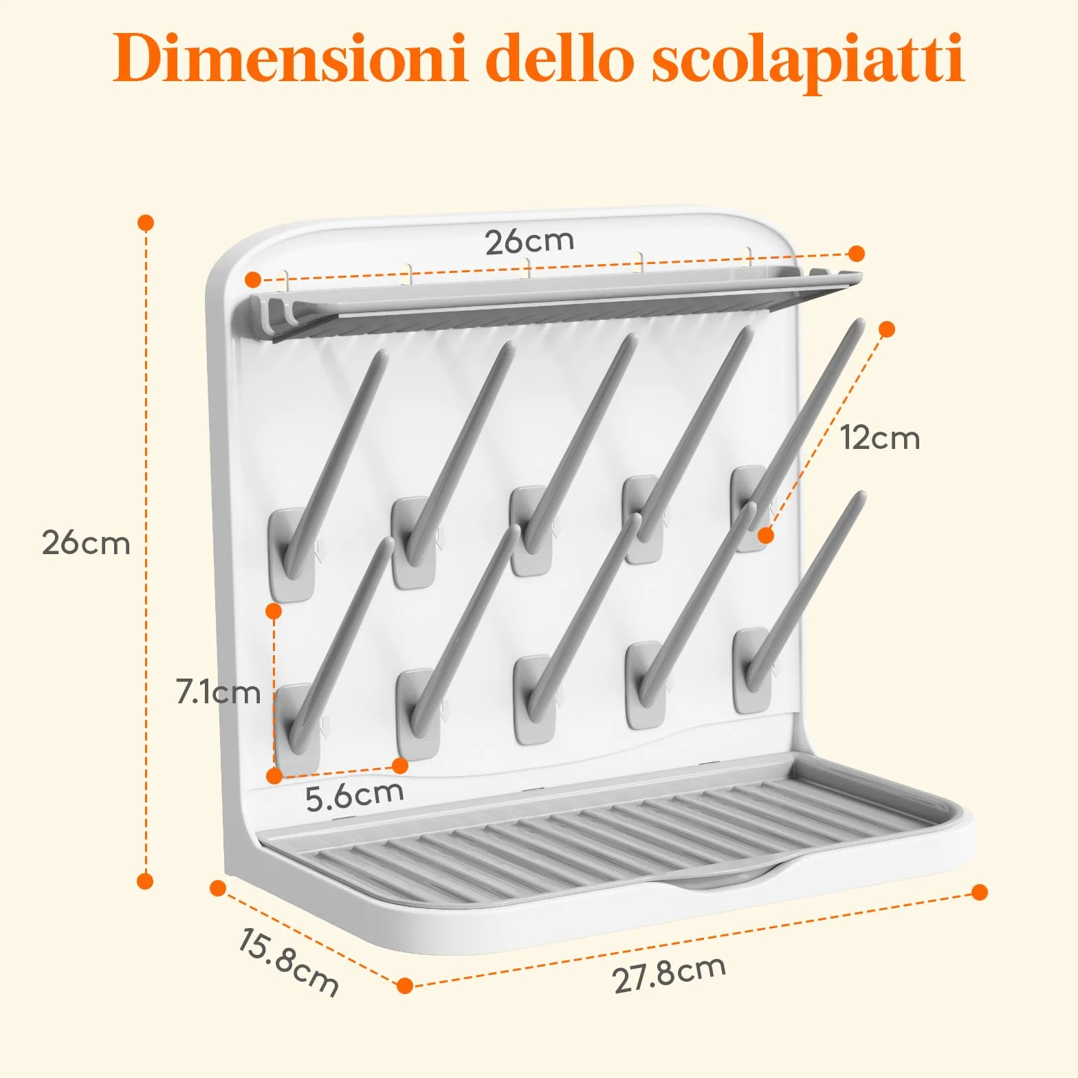 Lifewit Grande Scolabiberon, Scolabiberon Verticale con 10 Ganci e Contenitore per Tettarelle Rimovibile, Adatto a Cannucce a Pressione e Accessori per Tiralatte