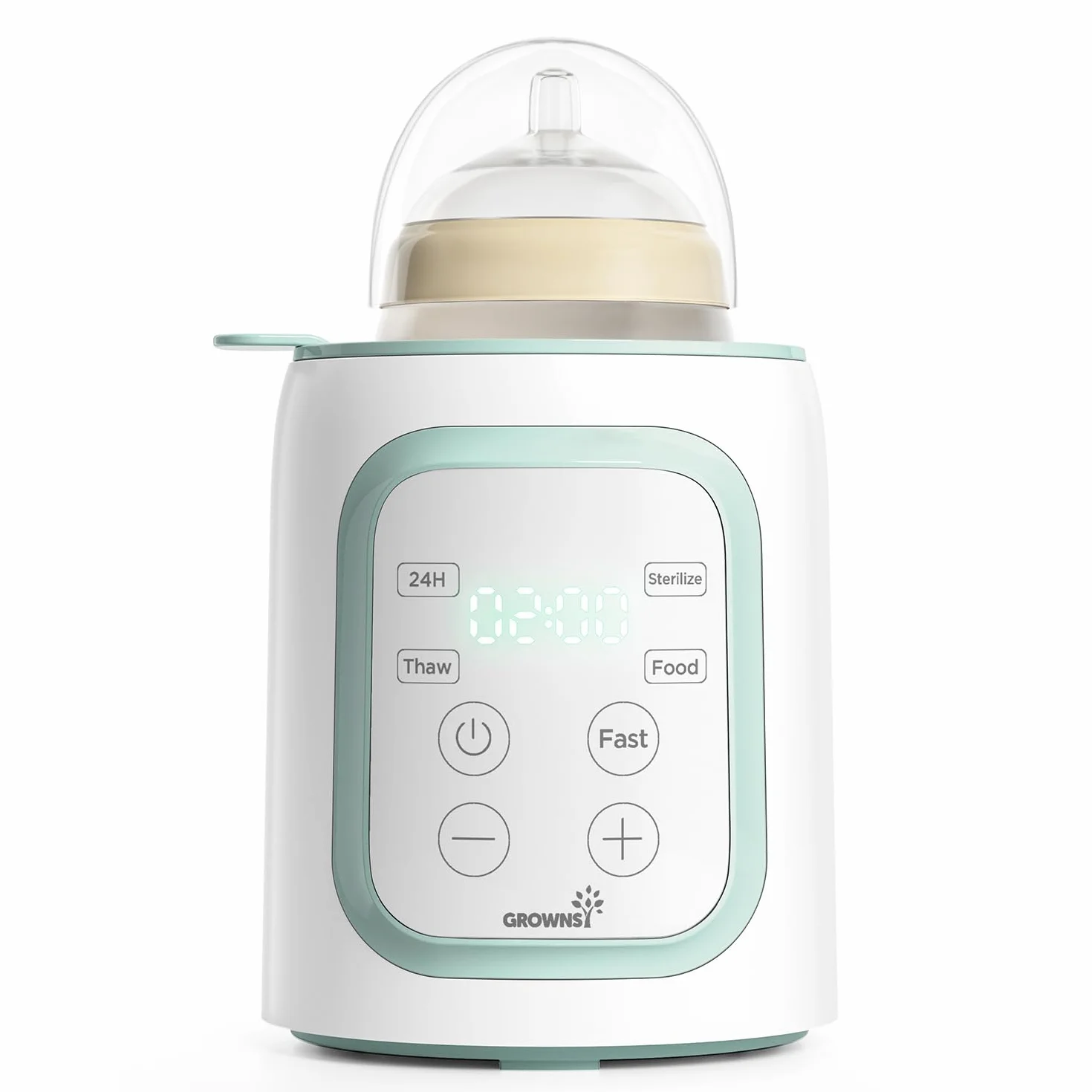 Grownsy Scaldabiberon 10-in-1 Veloce con Timer per Latte Materno o Formula, Controllo Preciso della Temperatura, Funzioni di Scongelamento, Sterilizzazione, Mantenimento Caldo e Riscaldamento Pappe