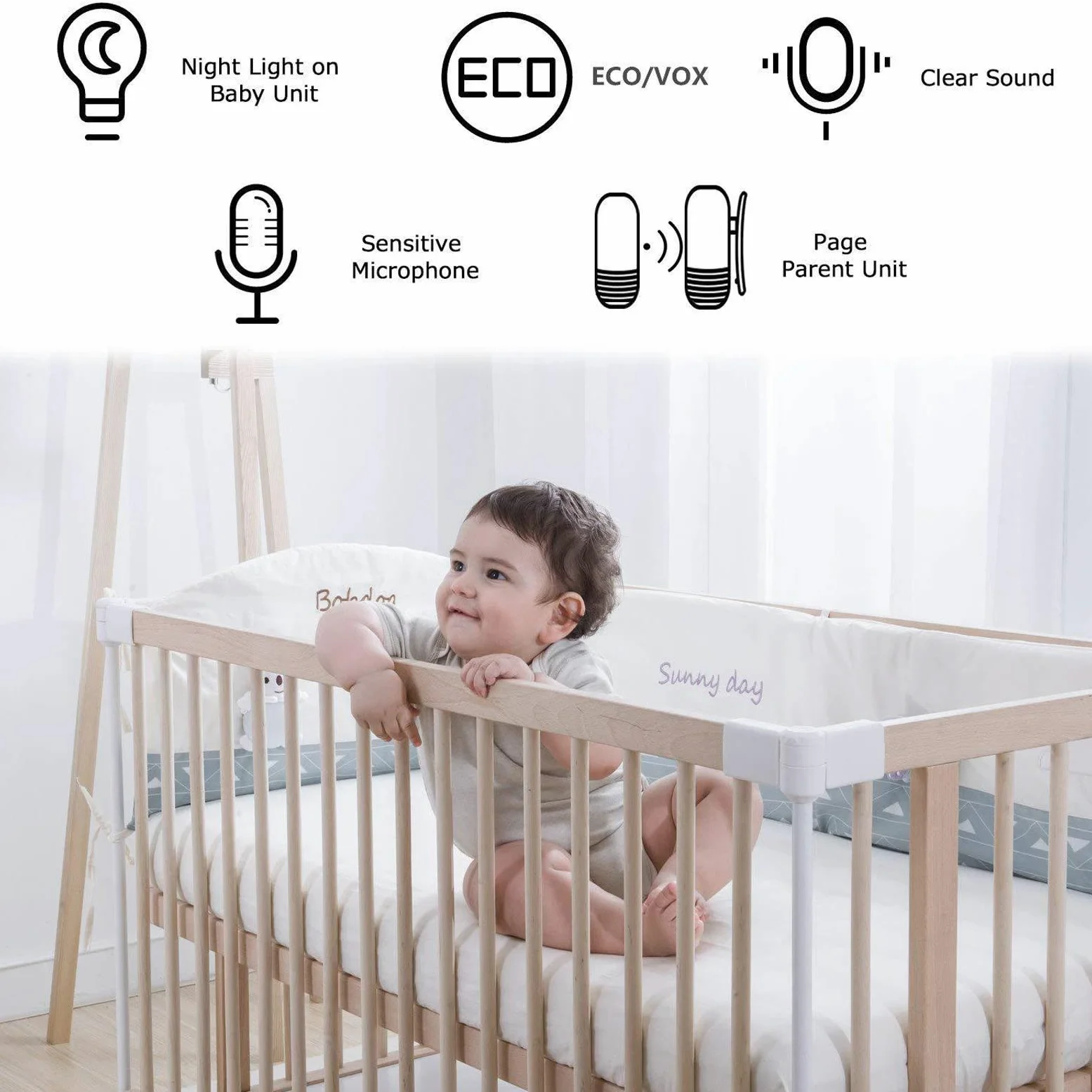 Baby Monitor Audio, unità Genitore Portatile a 2,4 GHz Citofono Bidirezionale Intelligente, con Luce Notturna Monitor per la Cura del Bambino, Connessione e Privata(EU)