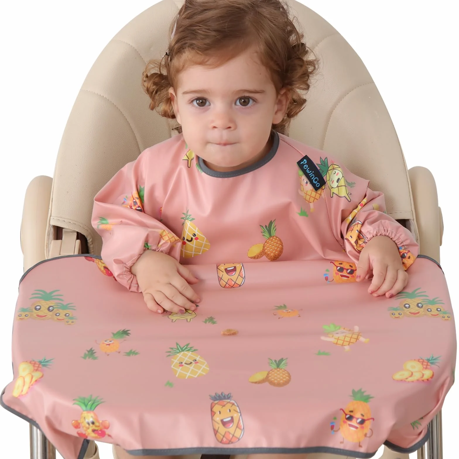 Bavaglino Avvolgente che si Aggancia al Seggiolone, Bavaglino Svezzamento Bavaglini per Bambini con Maniche Impermeabili, Comodi e Morbidi per BLW Mess-6 mesi a 30 Mesi