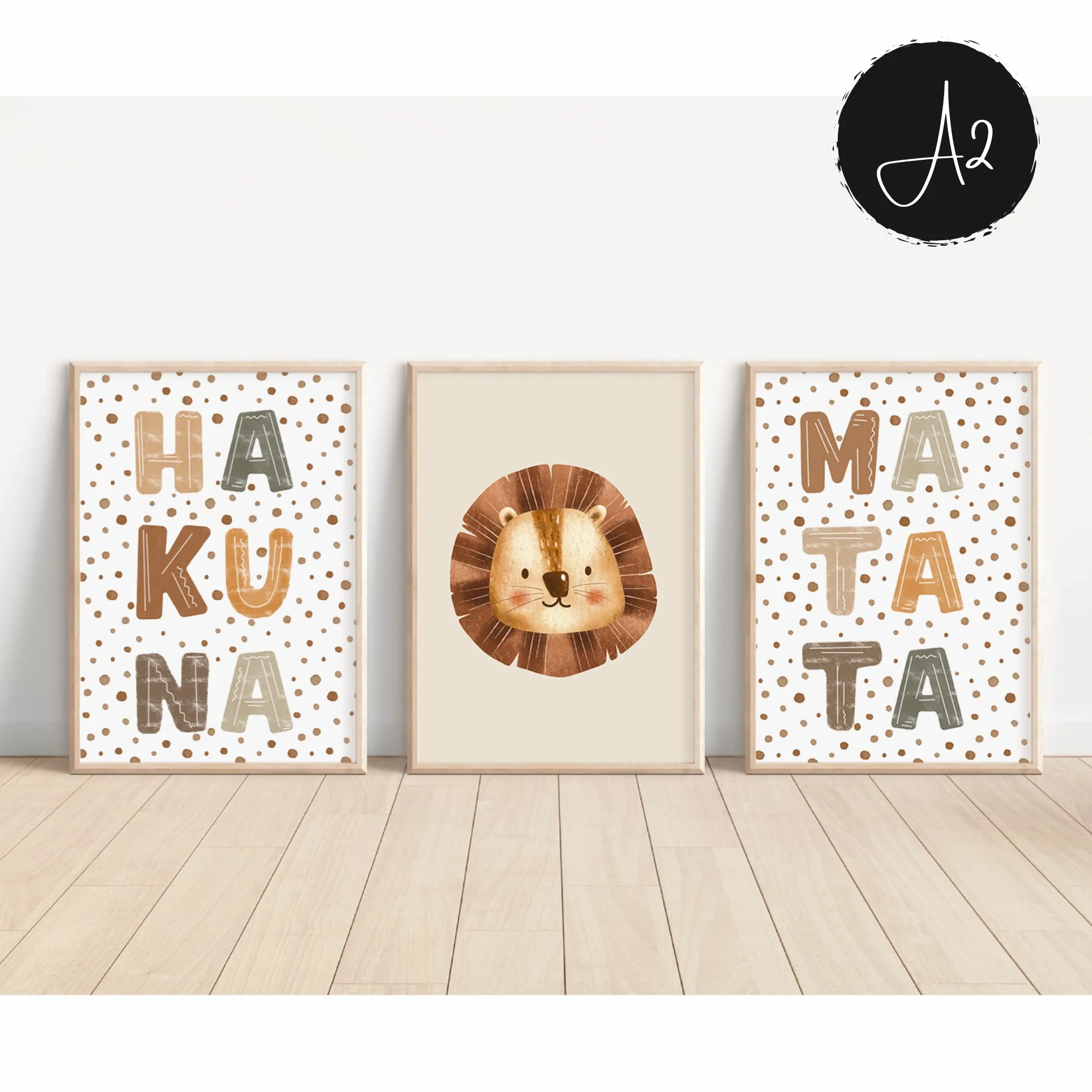 MeinBaby123® Poster per cameretta dei bambini, set da 3 pezzi, formato DIN A2, poster da parete per cameretta dei bambini, regalo per la nascita, poster da parete Premium (Hakuna Matata A2)