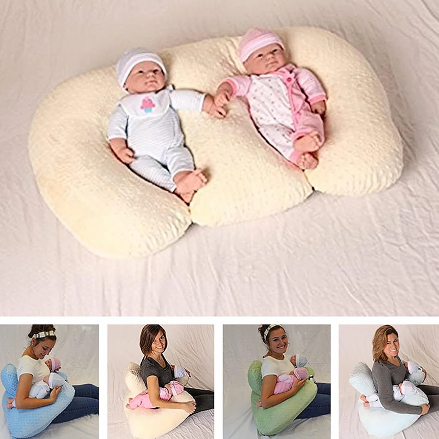 Cuscino multifunzionale per allattamento gemelli, supporto per allattamento al seno, per donne incinte, lavabile in lavatrice, in tessuto di cotone, doppio cuscino di supporto