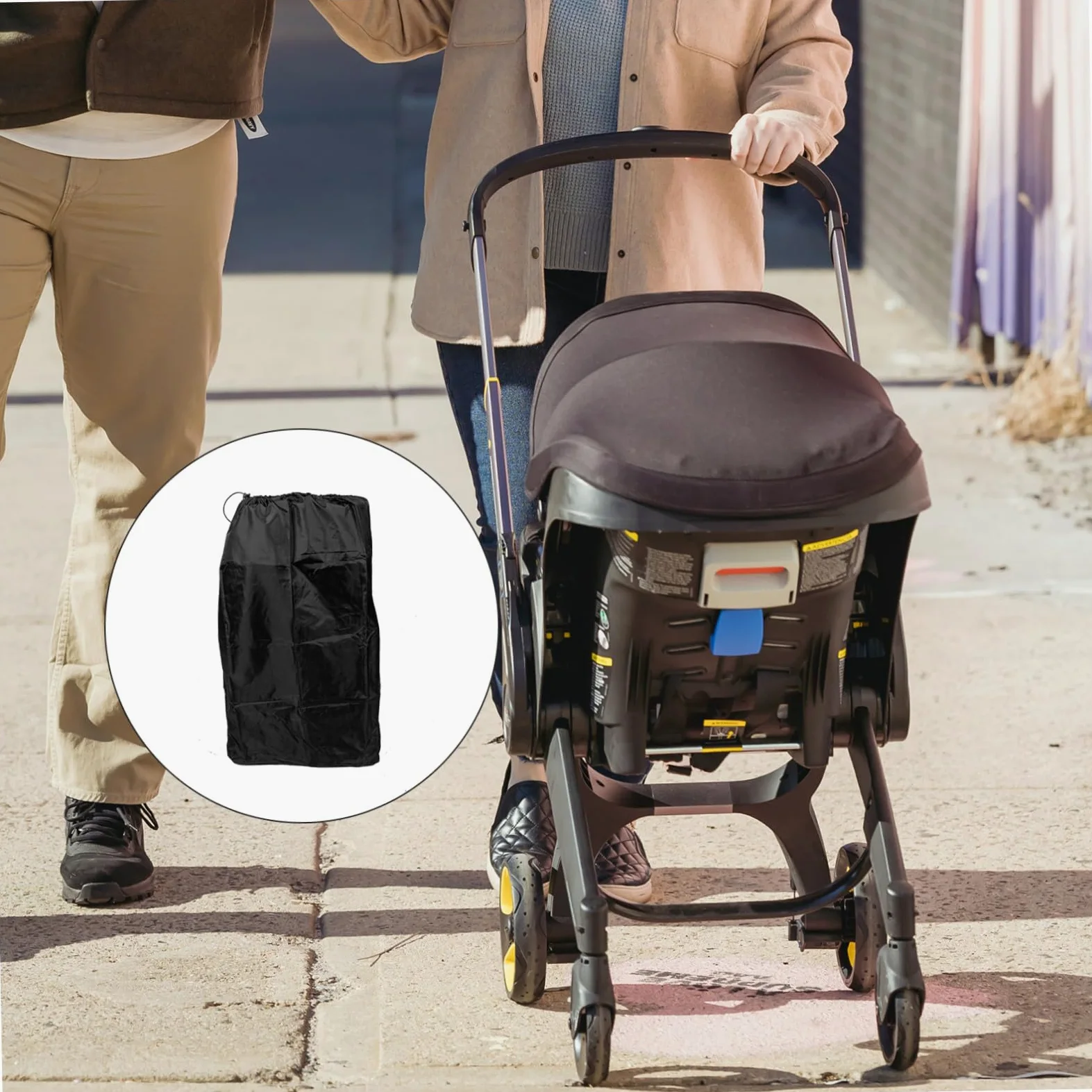 Borsa da Viaggio e Tracolle Doppie in Nylon per Passeggino Nero Chiusura Regolabile Protezione Rinforzata per Viaggi in Aereo e Spostamenti Carrozzina
