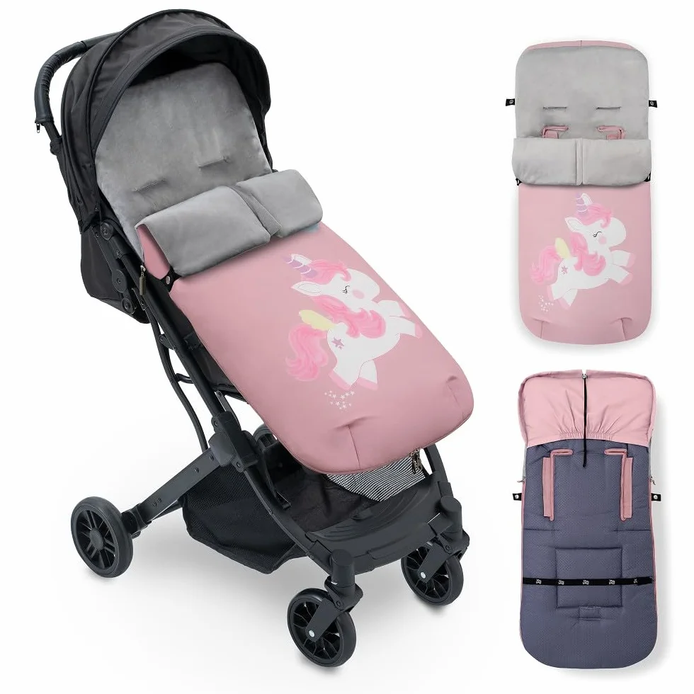 Sacco Passeggino Invernale Universale Interbaby | Copri Passeggino Universale Morbida | Sacco Termico per Ovetto Rimovibile, Doppia Apertura, Facile da Lavare, Materiali Anallergici, Unicorno Rosa