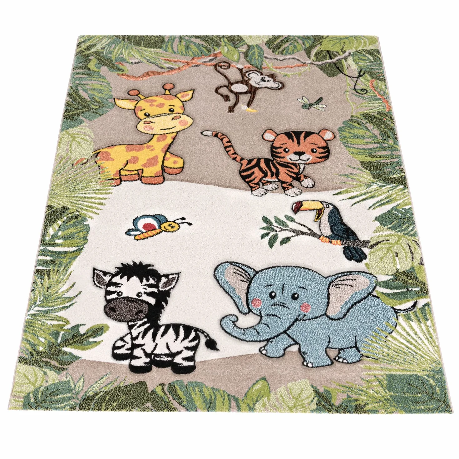 Paco Home Tappeto per bambini, giungla con animali, beige e crema, Dimensione:80x150 cm