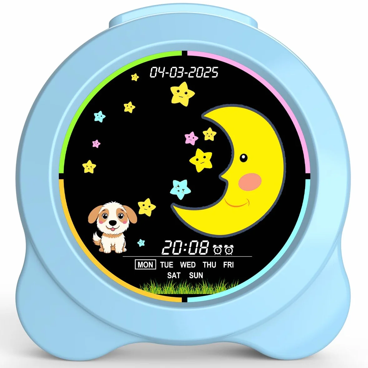 Sveglia per bambini, display a LED con sole e luna, con giorno e data, OK to Wake Clock con luce notturna, per bambini e bambini, regalo per ragazzi e ragazze (blu)