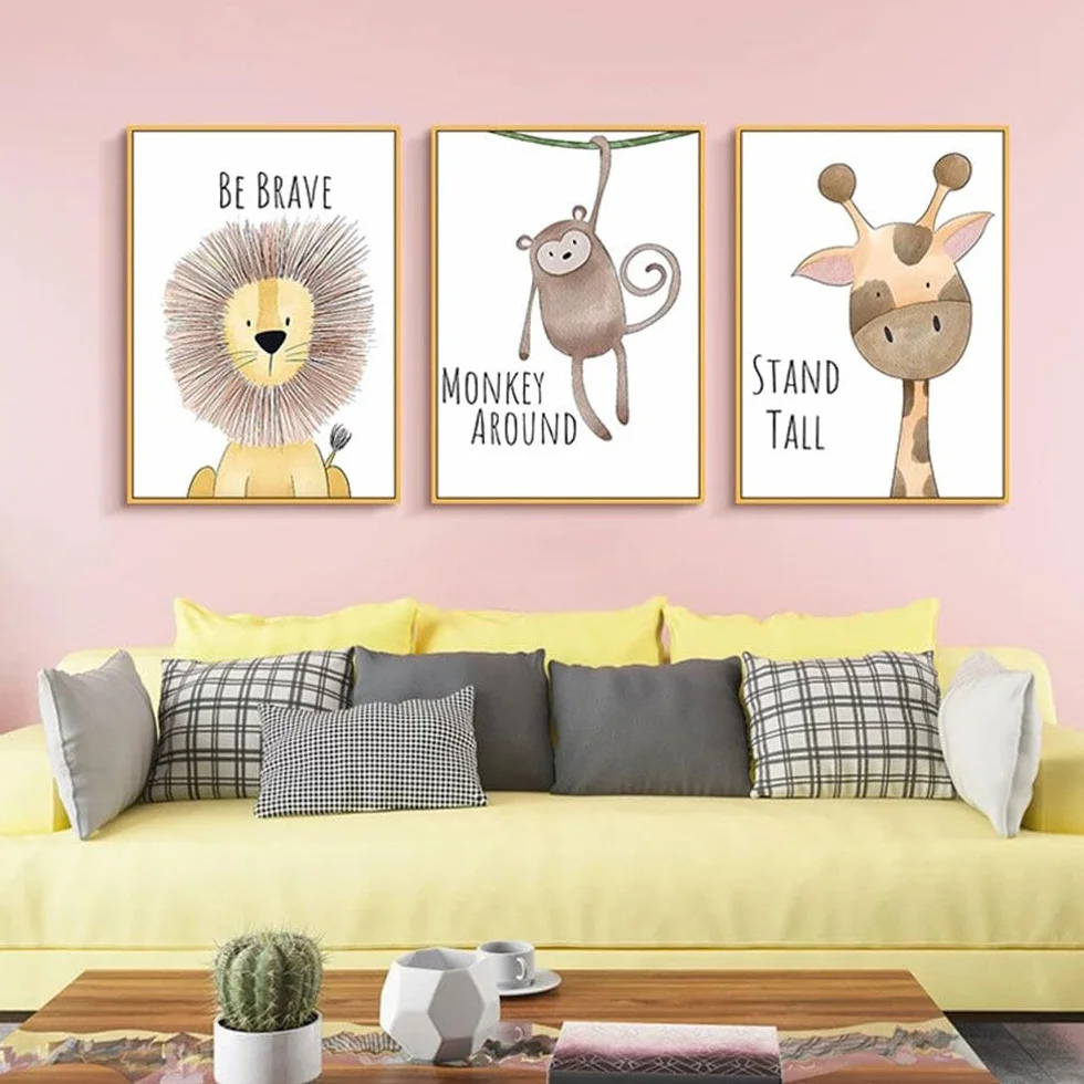 Hwtcjx Set di 6 immagini per la Cameretta dei Bambini, Quadri Cameretta Bambino, Decorazione per Bambini, Quadri per Camera Bambini, Animali Della Foresta, Safari, Senza Cornici (20 x 30 cm) (Set 1)
