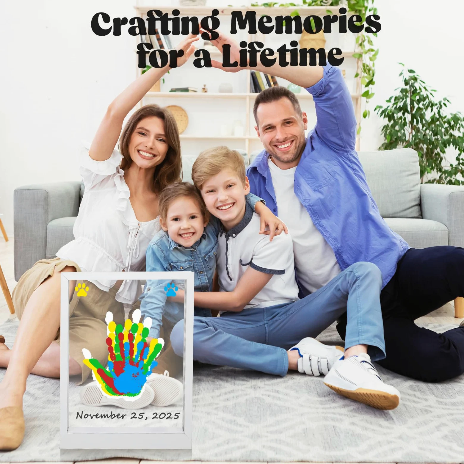 Bixinyo Kit per impronte di mani con luce, cornice in legno per impronte di mani e piedi del bambino, regalo per la famiglia per neogenitori, Natale, mamma e bambino, nonni, regali di adozione, 5