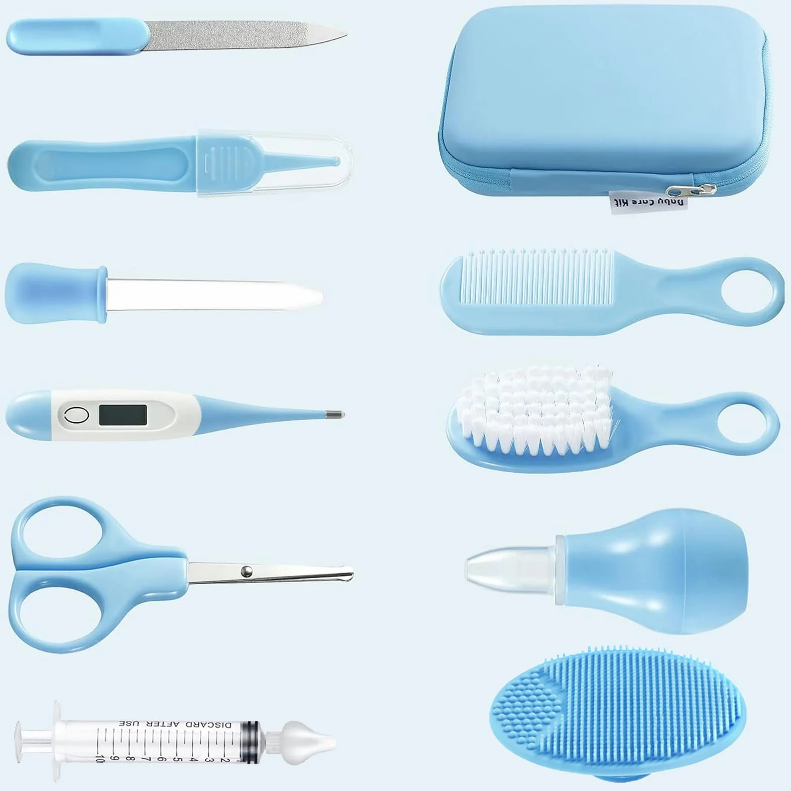 PandaEar Set Per La Salute E La Cura Del Bambino, Set Di Sicurezza Per Bambini Con Pettine, Spazzola, Spazzolino Da Denti Per Le Dita, Set Di Prodotti Essenziali Per La Cura Del Neonato -Blu