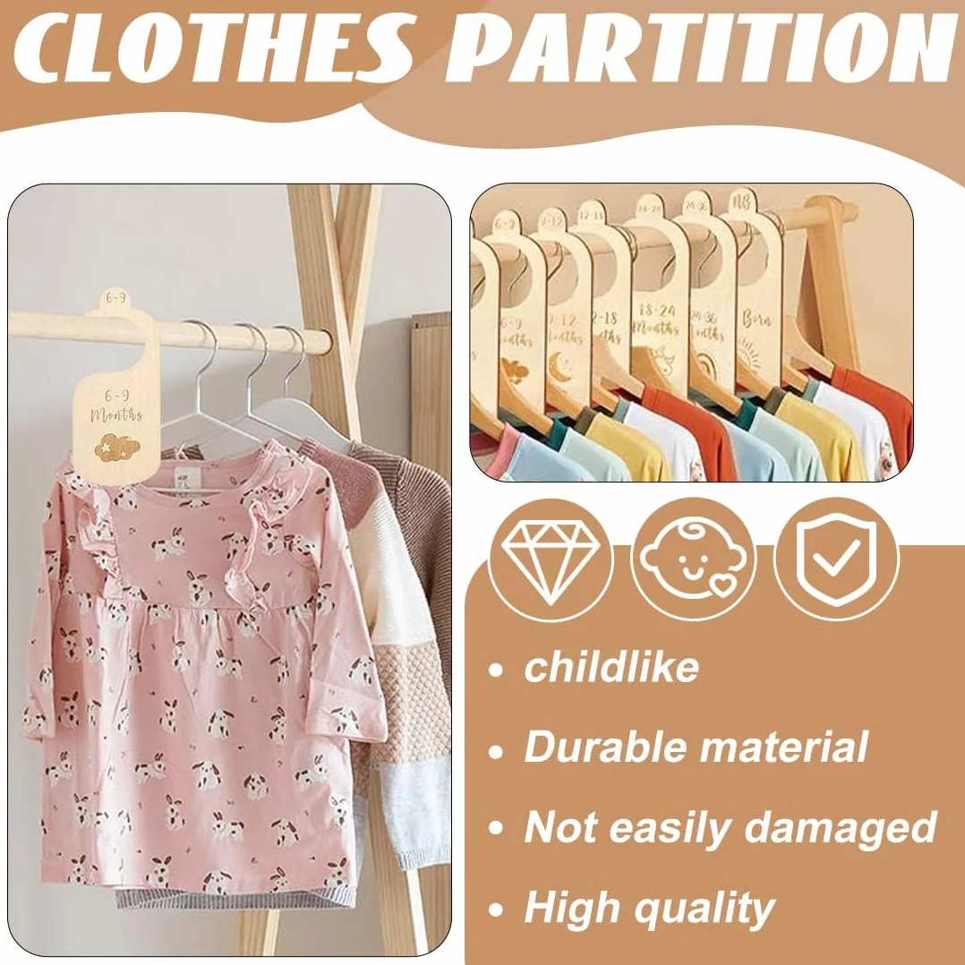 7 Pezzi Divisorio Per Armadio Bambini In Legno, Organizer Guardaroba Neonato Separatori Per Abbigliamento Per Classificare Vestiti Da 0 A 24 Mesi