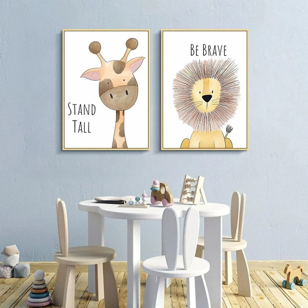 Hwtcjx Set di 6 immagini per la Cameretta dei Bambini, Quadri Cameretta Bambino, Decorazione per Bambini, Quadri per Camera Bambini, Animali Della Foresta, Safari, Senza Cornici (20 x 30 cm) (Set 1)