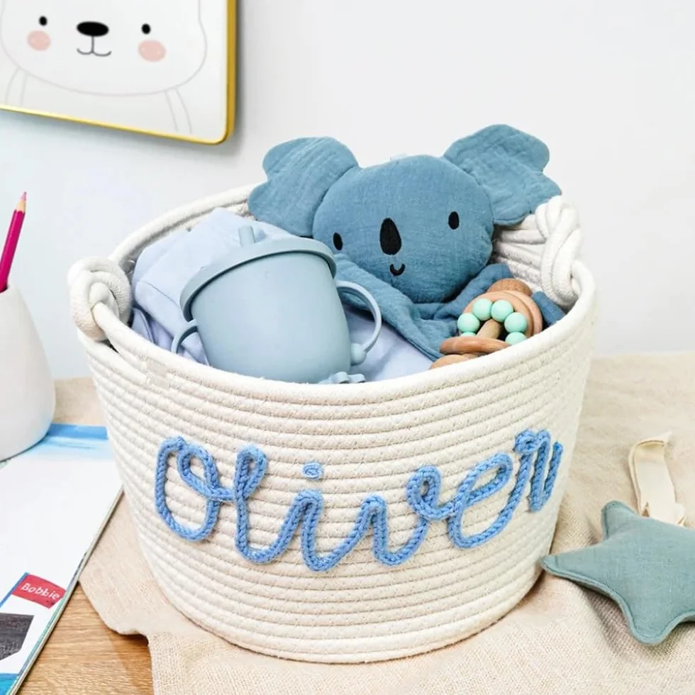 Cesto portaoggetti personalizzato for giocattoli, cesto con nome personalizzato for neonati, scatola porta pannolini in corda di cotone fatta a mano, baby shower, regalo for organizzatore di co