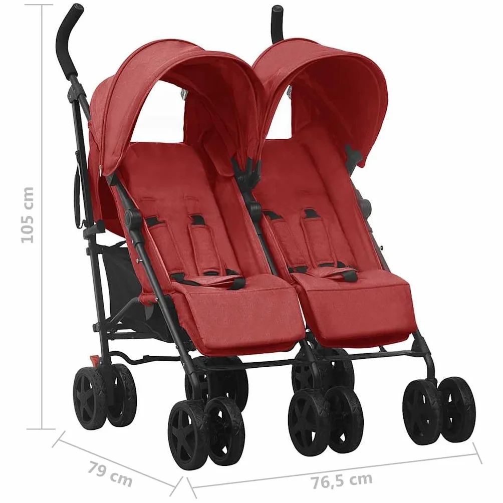 vidaXL Passeggino Gemellare in Acciaio Rosso