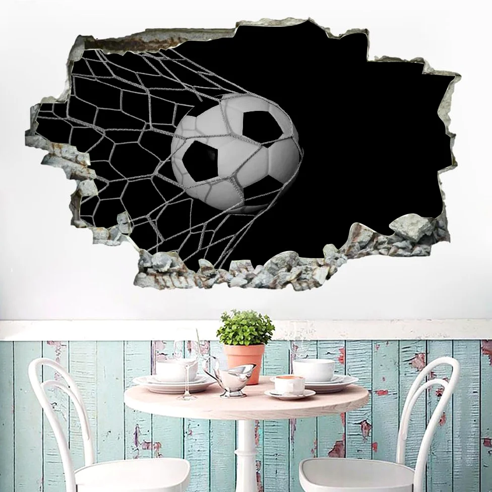 Decalcomanie Da Muro 3D Smashed Art Decor Calcio Tatuaggi Da Parete Wall Stickers Bianco E Nero Per Ragazze Bambini Adesivo Murale Regalo Per La Casa 120x80cm