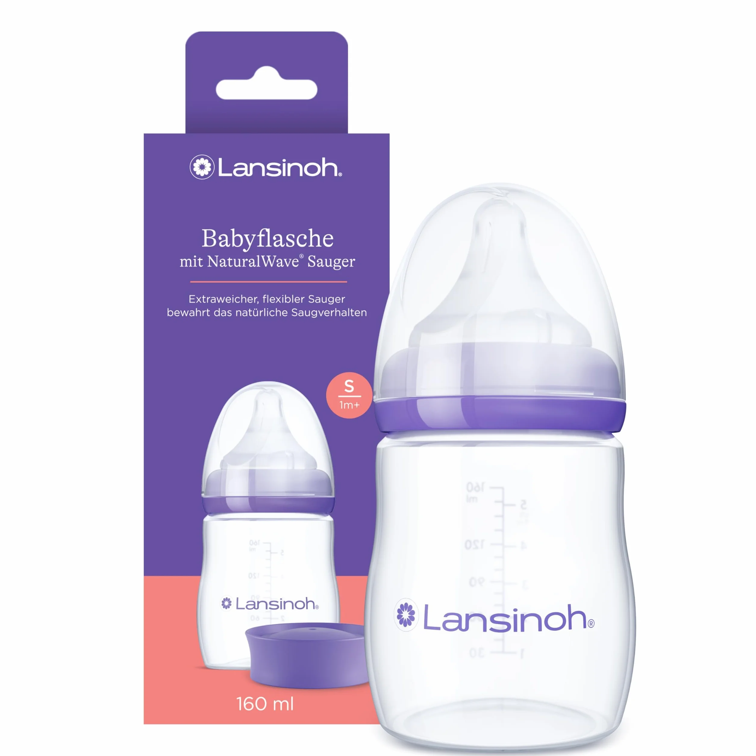 Lansinoh Babyflasche 160 ml & NaturalWave Sauger Gr.S, 1 pz Bottiglie