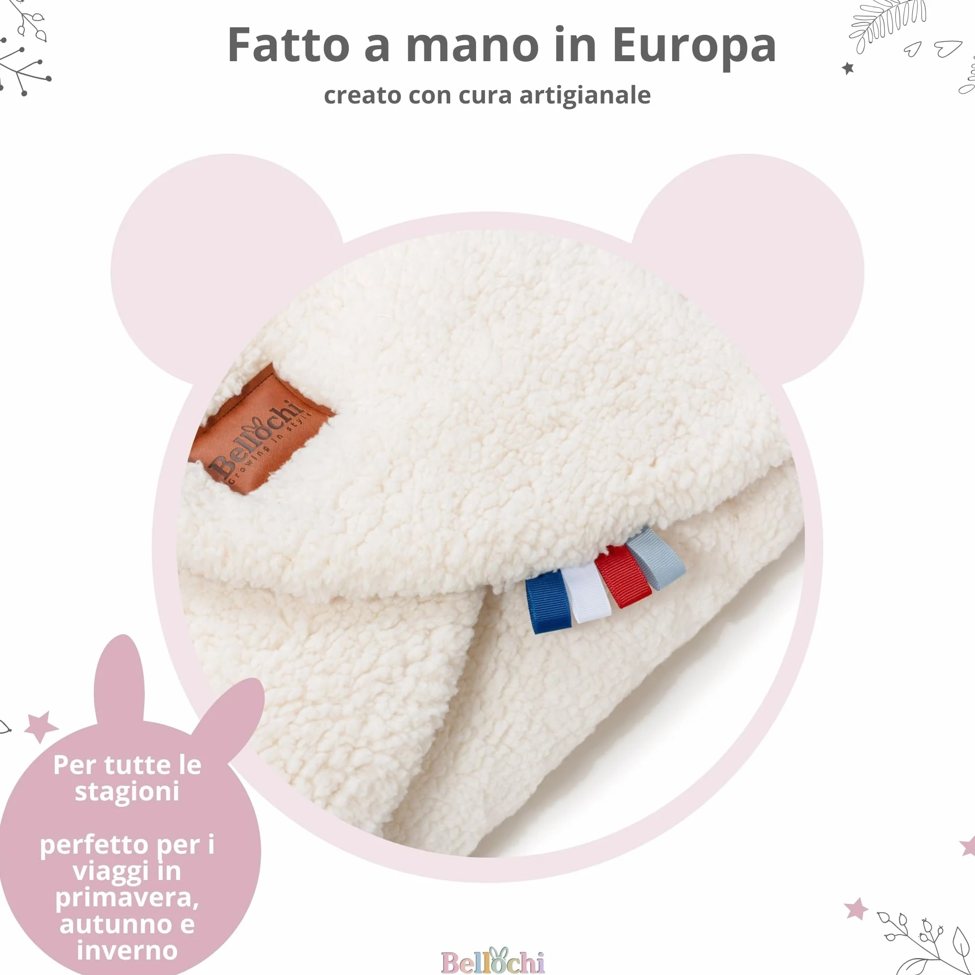 Bellochi Coperta per Ovetto e Passeggino, Bianca, 90 x 90 cm, per Seggiolino Auto, Morbida in Cotone Oeko-TEX, Invernale per Bambini