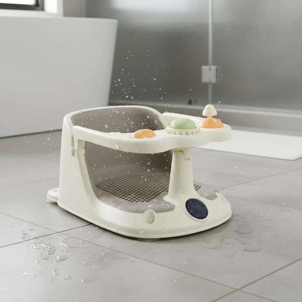 Seggiolino da bagno per bambini con termometro, antiscivolo, con monitoraggio della temperatura dell'acqua in tempo reale per proteggere dalle scottature, per il bagno sicuro dei neonati