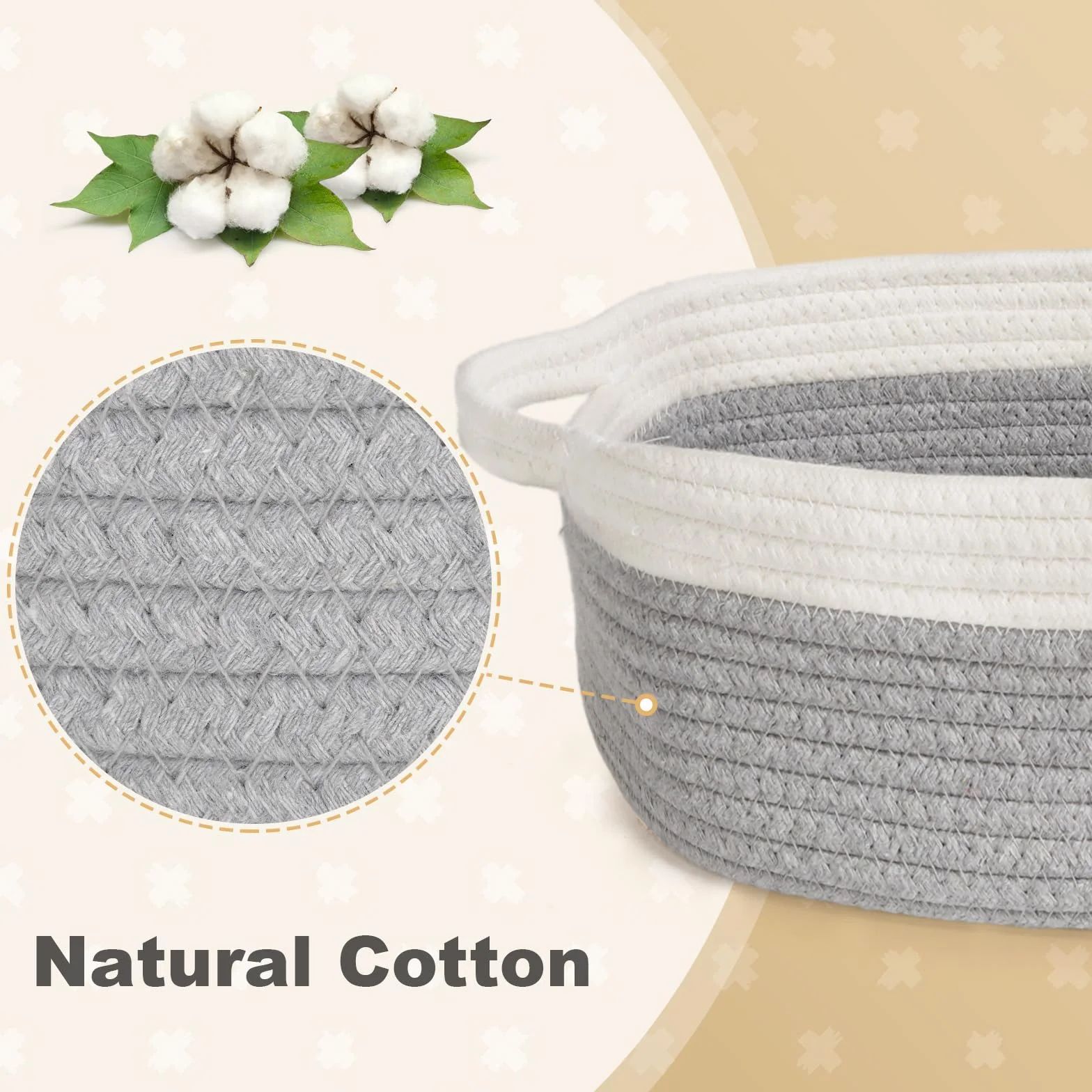 Cinnani Set di 5 Cestini Portaoggetti Intrecciato in Corda di Cotone, Impilabile Organizer Fasciatoio, Decorazione Cesto Portaoggetti per Bagno, Armadio, Camera da Letto, Soggiorno (Bianco/Grigio)