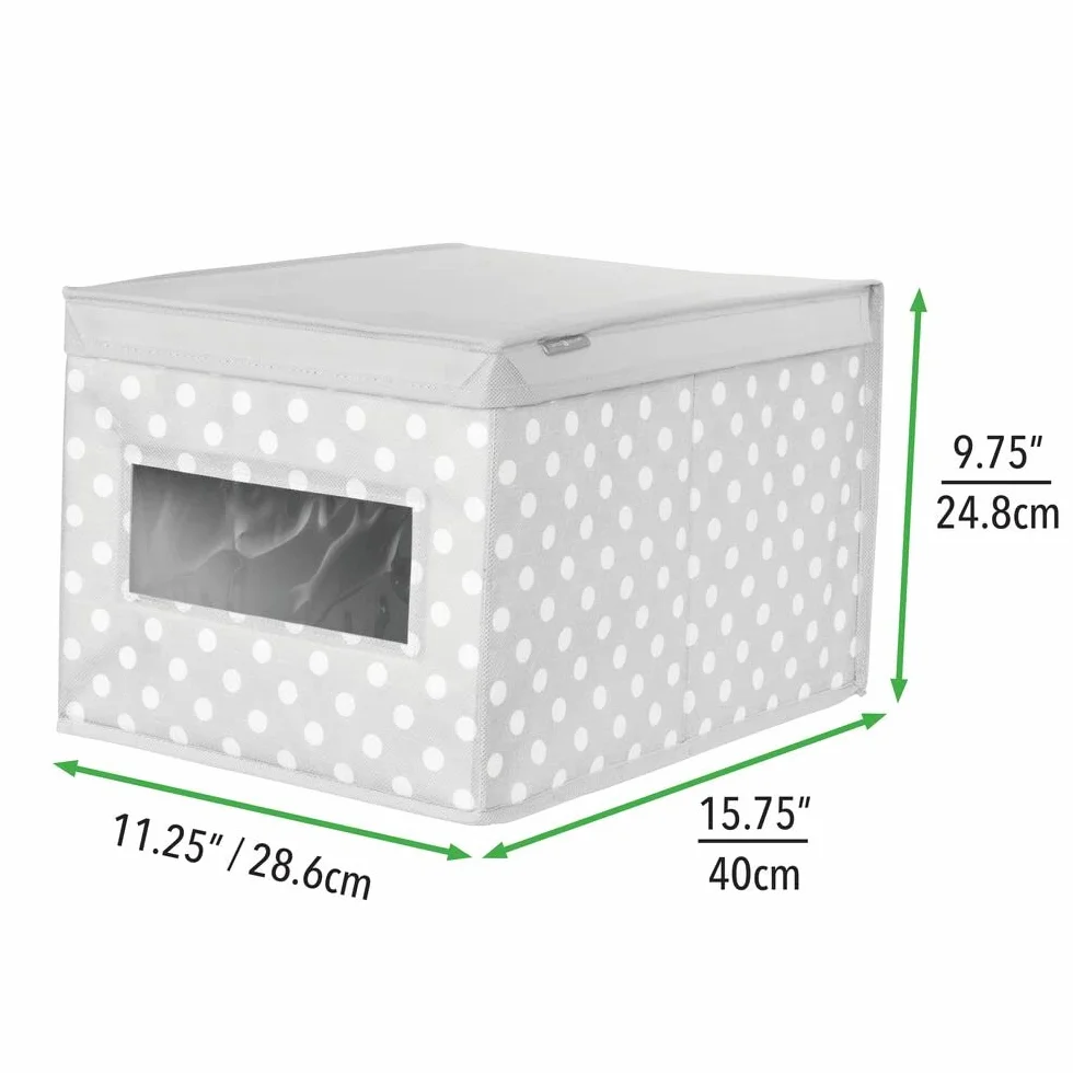 mDesign Set da 6 scatole portaoggetti impilabili con Finestra Trasparente – Box Grande con Coperchio per la Stanza dei Bimbi – Cesta per Vestiti in Fibra Sintetica a Pois – Grigio ianco