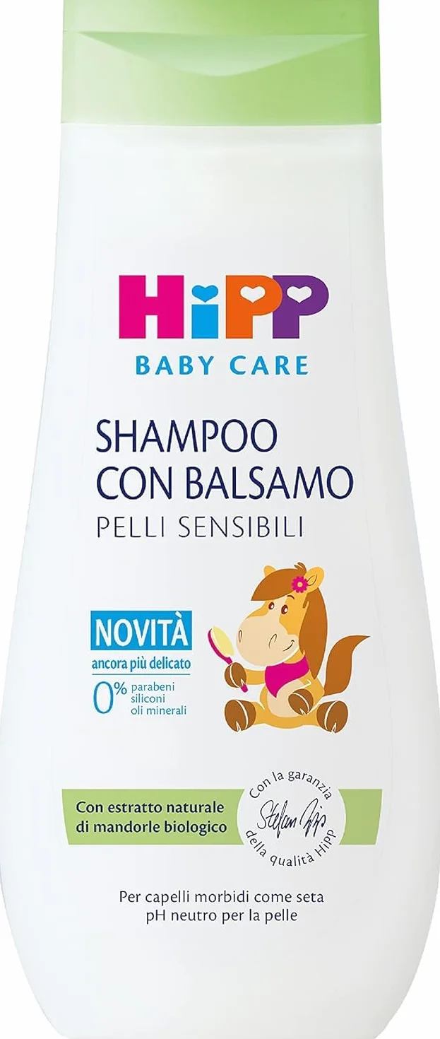 HiPP - Baby Care - Shampoo con Balsamo per Bambini, Districa i Capelli e Protegge il Cuoio Capelluto, pH Neutro, per Pelli Sensibili, con Estratto Naturale di Mandorle Bio, 1 Pezzo da 200 ml
