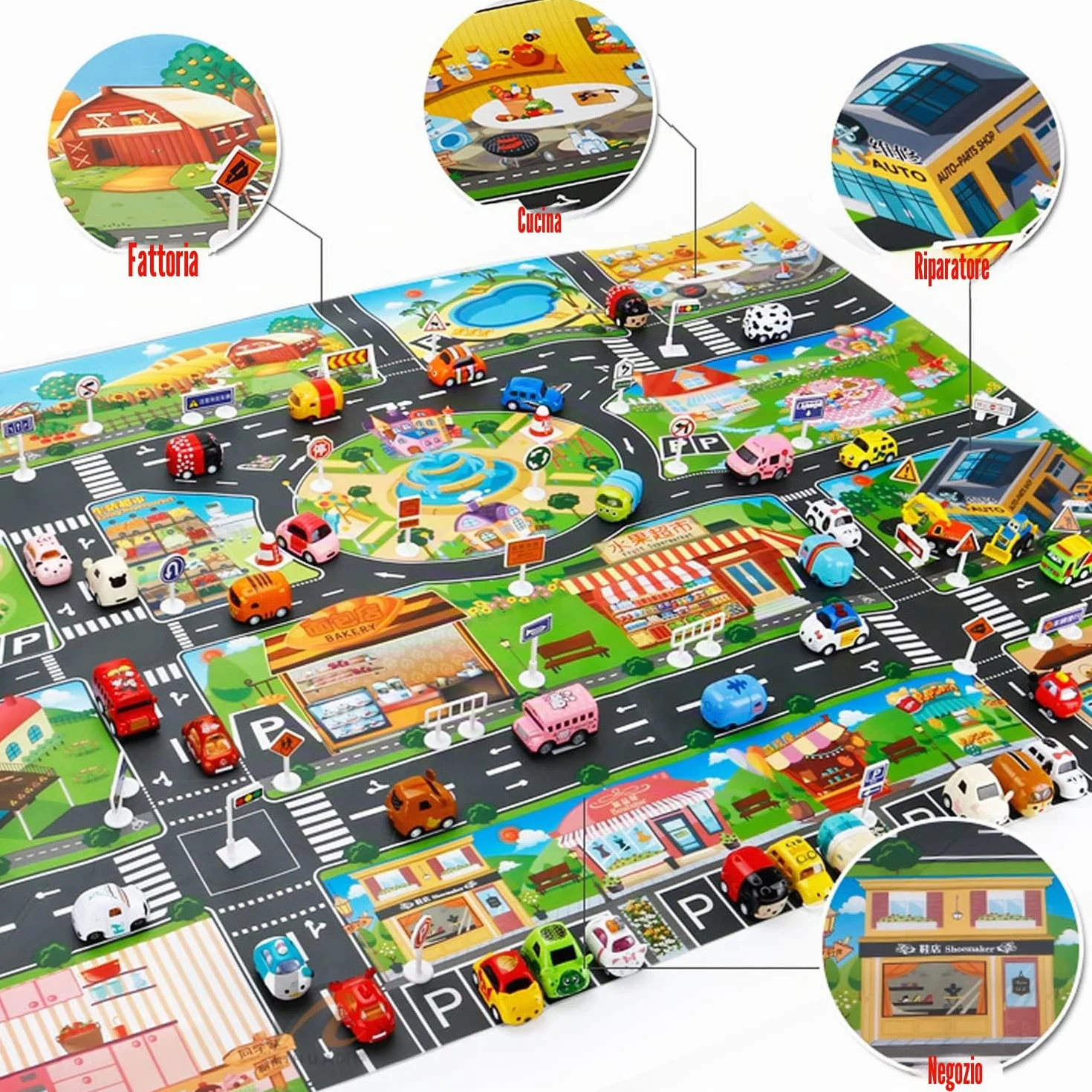 Tappeto giocattolo(39 * 51in/100 * 130cm) tappetino da gioco in PVC per bambini, tappetino da gioco in plastica impermeabile