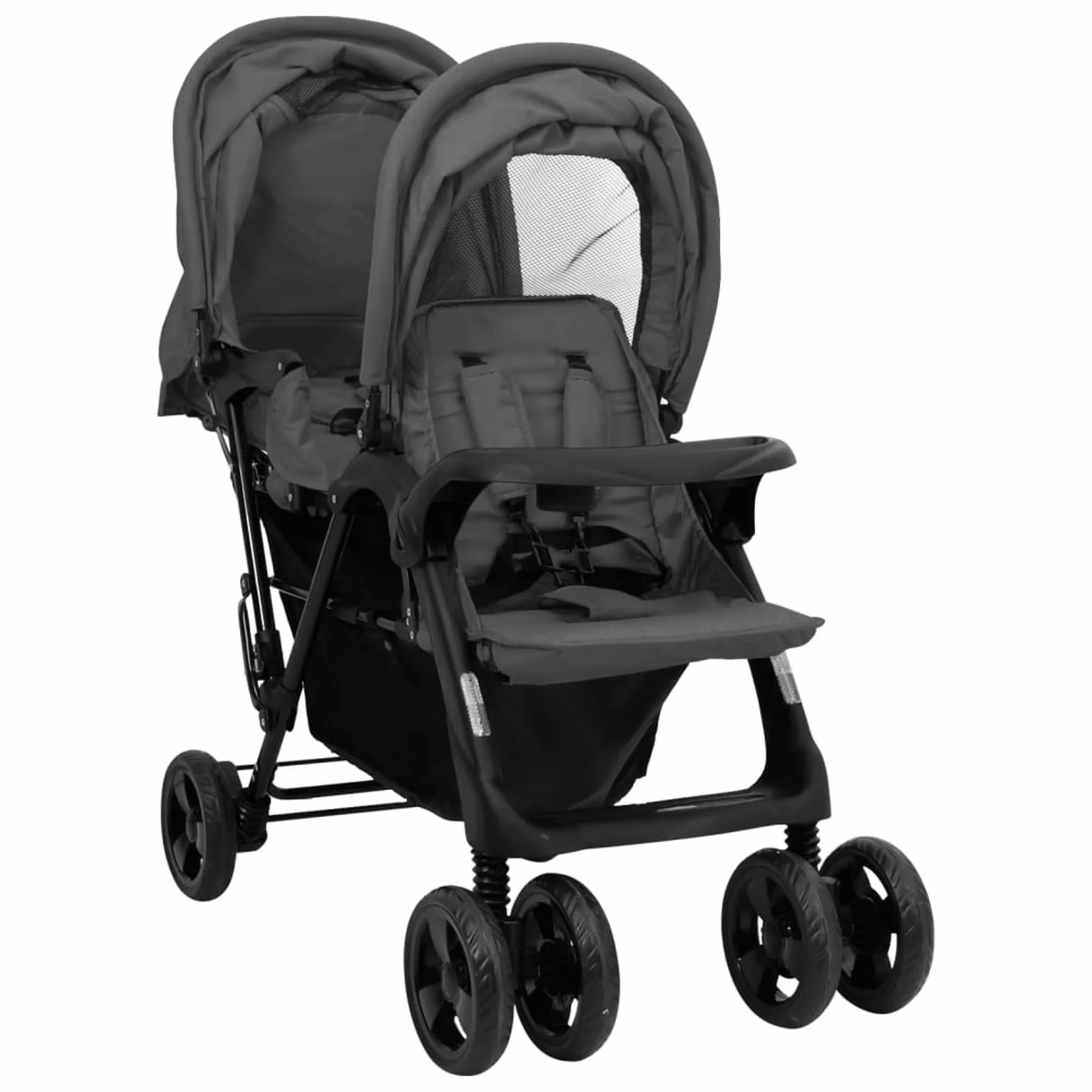 LAPOOH Passeggino Gemellare a Tandem Grigio Scuro in Acciaio,Bebè e bimbi,Trasporto bebè,Passeggini(SPU:10348)