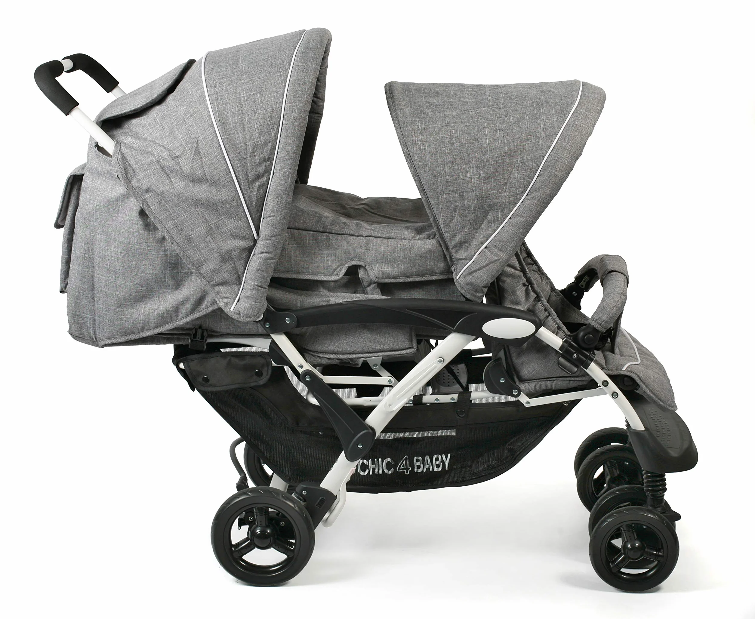 CHIC 4 BABY - Passeggino gemellare DUO con borsa e parapioggia, passeggino per due fratelli
