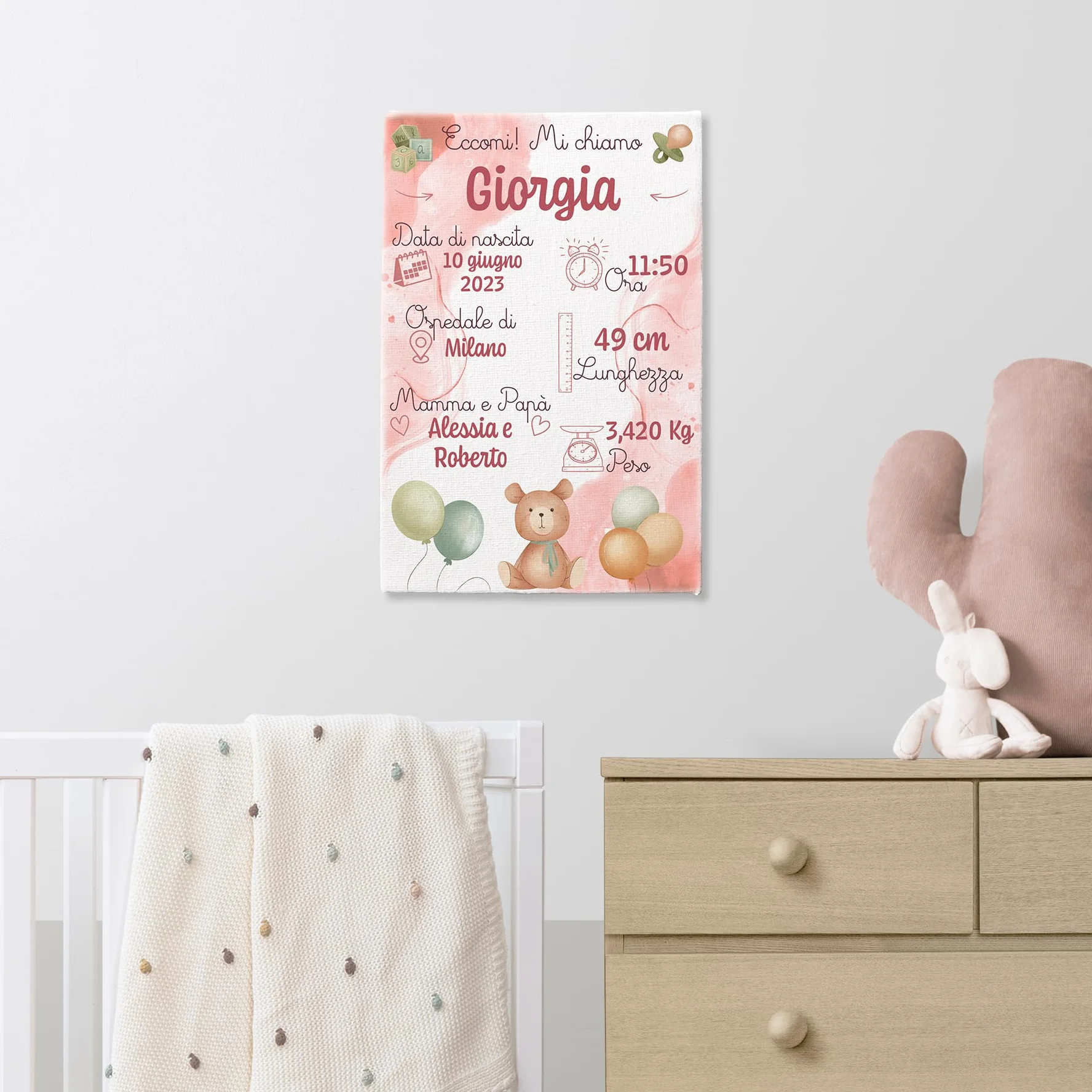 Generico Quadretto Nascita Bimbo e Bimba | Tela per Nascita Neonato | Regalo bambini in Tela | Regalo personalizzato