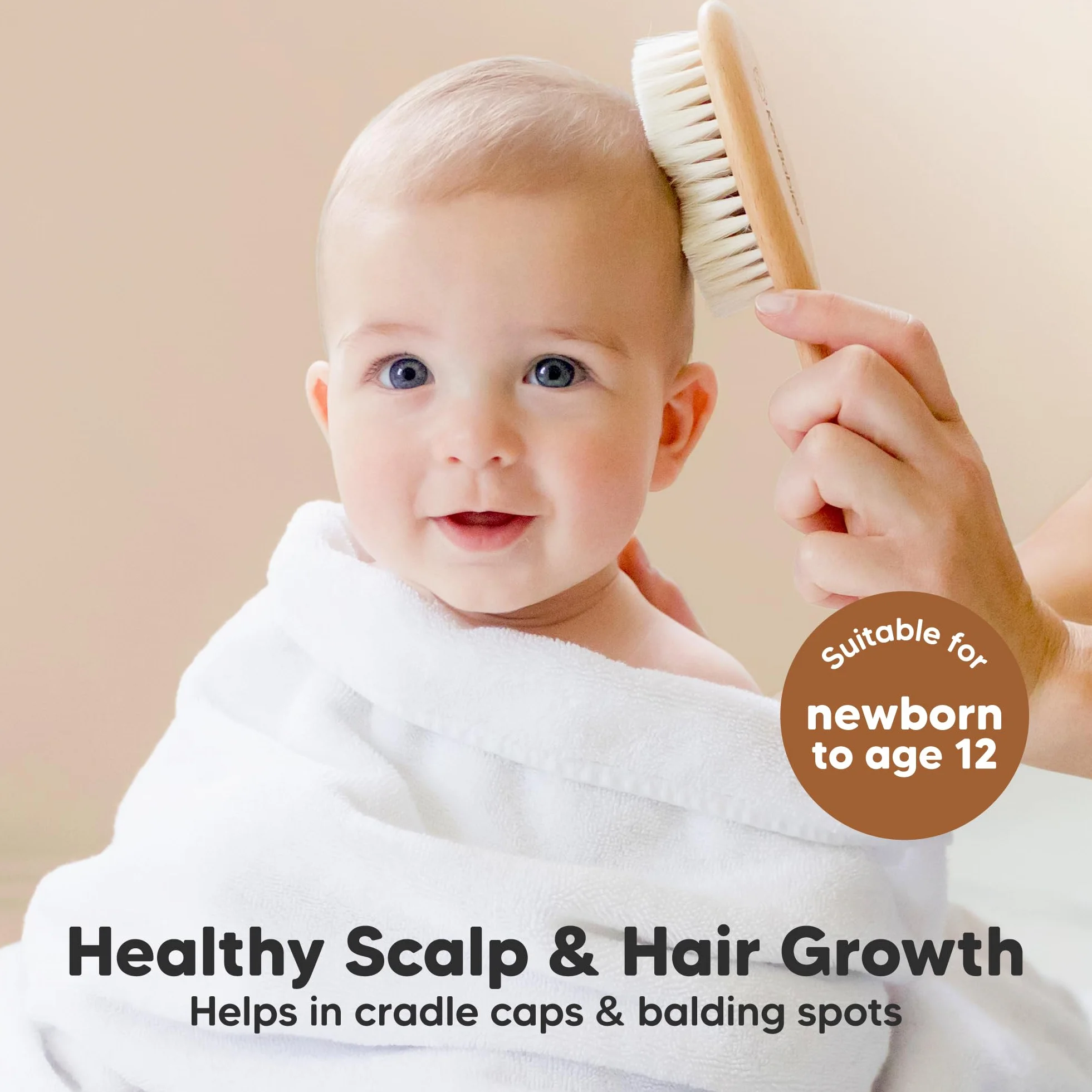 Spazzola Per Capelli Per Neonati per Neonato - Culla in legno naturale con setole morbide di capra - Kit pettine per spazzola per capelli perfetto per la cura del cuoio capelluto per piccoli, bambini