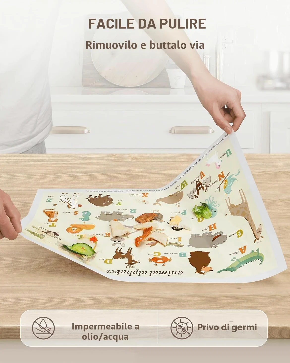 Tovagliette adesive usa e getta, confezione da 40 pezzi, per neonati e bambini, tovagliette da ristorante, 30,5 x 45,7 cm, tovaglietta per bambini, tema alfabeto animale