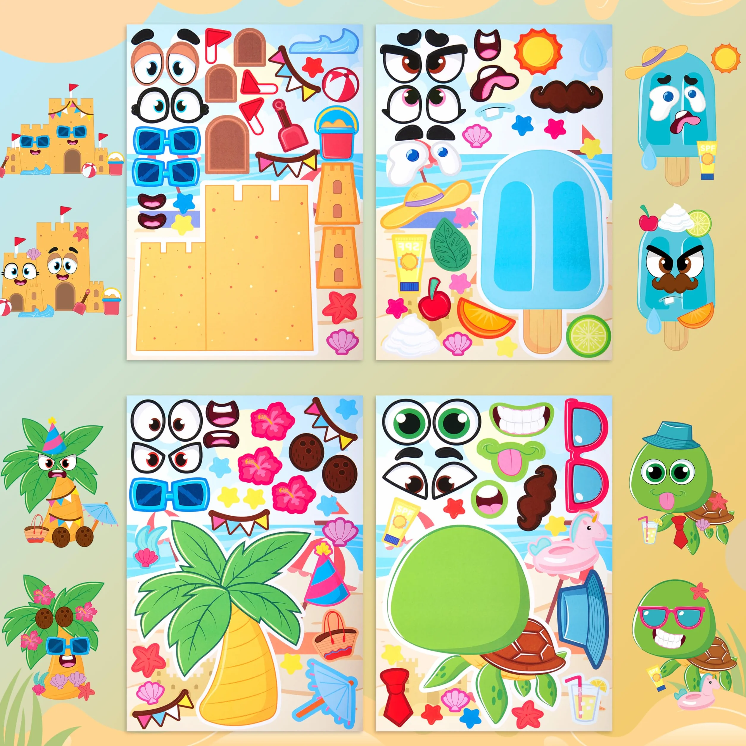 JOYIN 36 Pcs di Adesivi per il Viso, Crea il Tuo Estate e Abbina gli Animali sui Fogli Adesivi, Regali di Compleanno e di Festa per Bambini 3+ (Estate)
