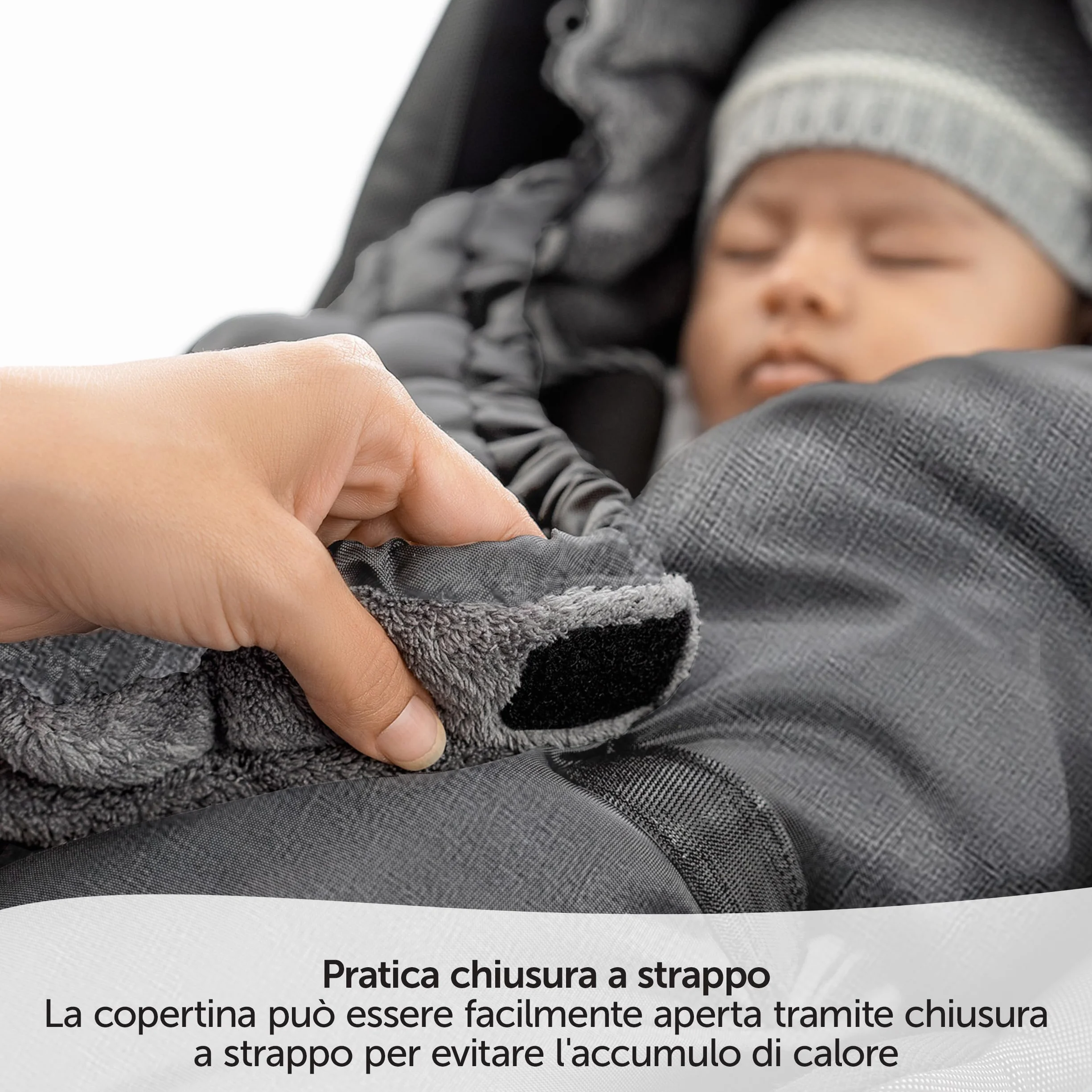 Zamboo Coperta Neonato con Aperture per Cinture e Borsa - Copertina Ovetto Invernale utilizzabile come Sacco a Pelo - Grigio