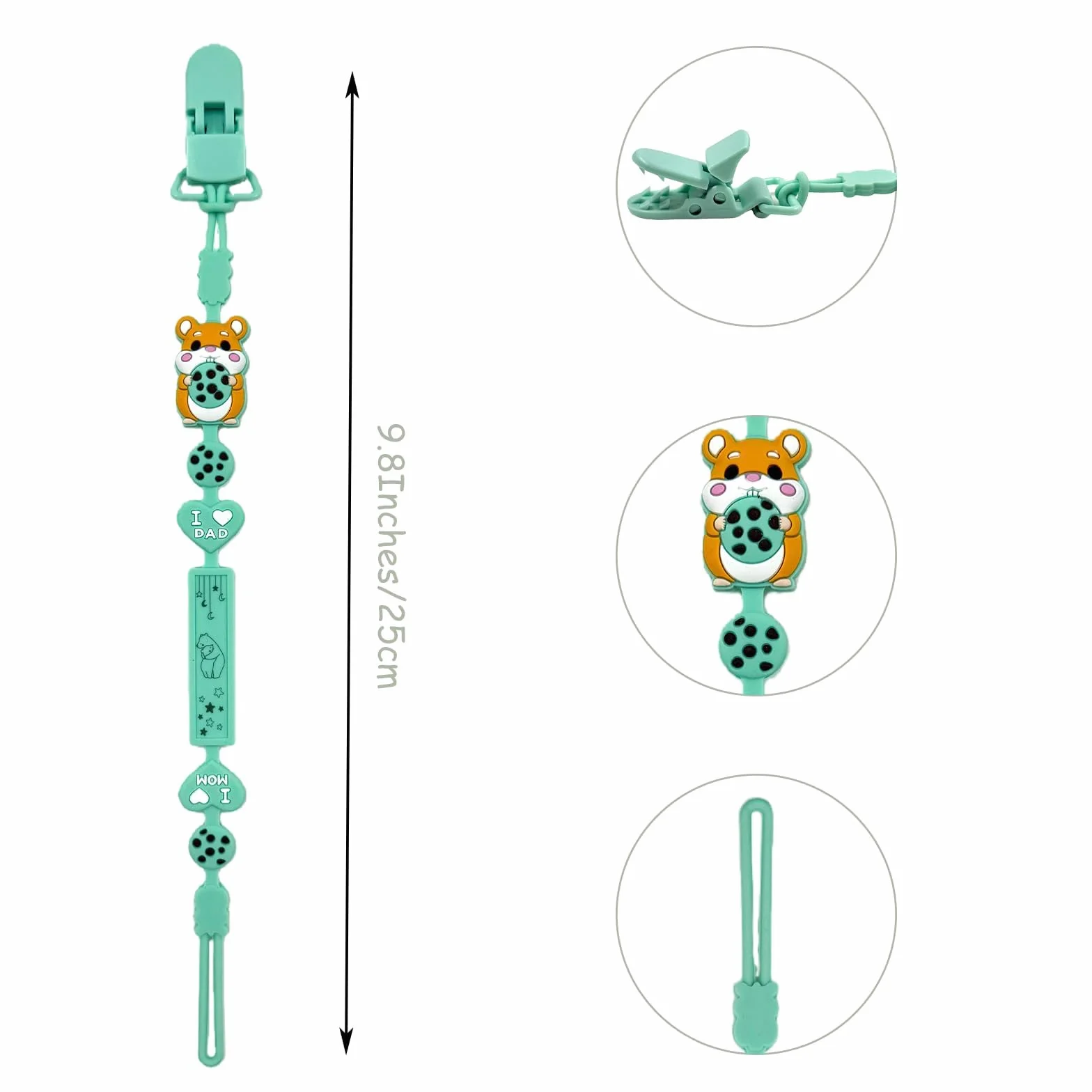 Catena per lecca-lecca in silicone, portaciuccio 2 in 1 e design monoblocco, cinghia per neonati e ragazzi, senza BPA, catena di criceto in 2 confezioni (Hamster - C)