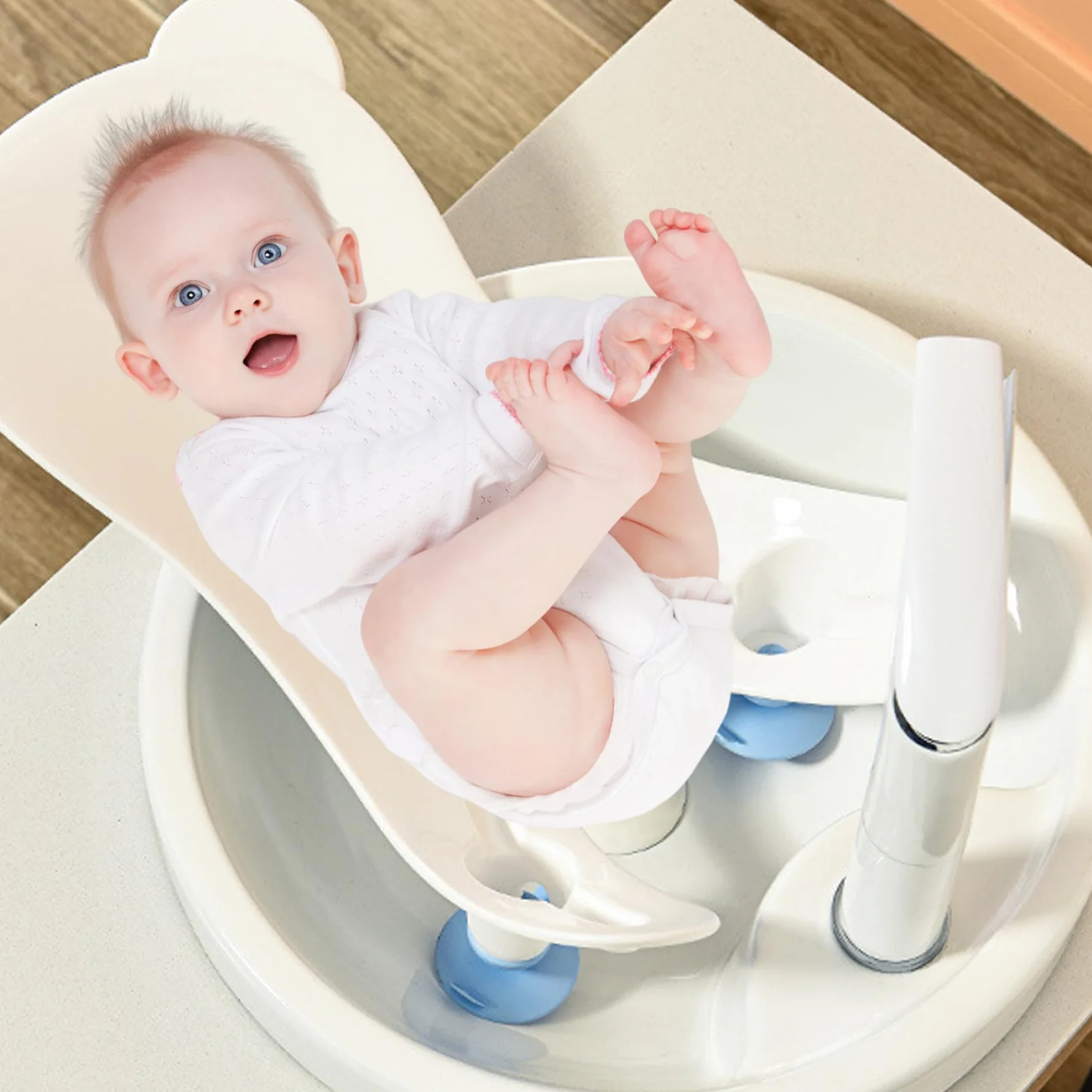 Lavandino da bagno per bambini con ventosa, lavandino dal design ergonomico portatile per bagnetto, strumento di lavaggio sicuro per supporto per natiche in PP per vasca da bagno per uso quotidia..