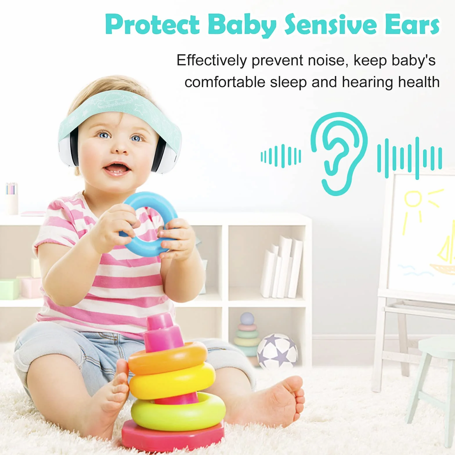 Baby Ear Defenders e protezioni, protezioni per le orecchie dei bambini con morbido cuscino regolabile paraorecchie a cancellazione di rumore per bambini compresa tra 3 mesi e 2 anni 25dB NNR