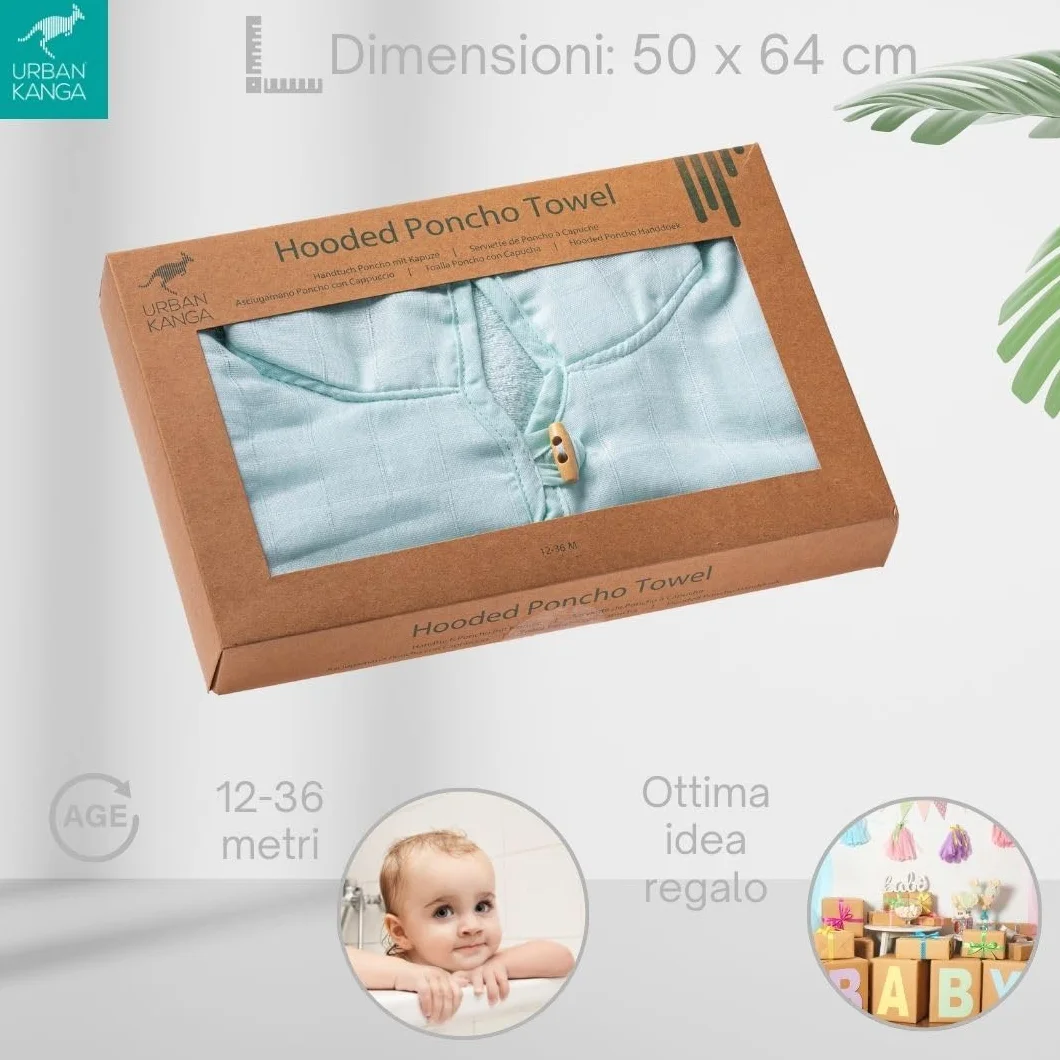 Urban Kanga Poncho da Bagno Asciugamano con Cappuccio per Bambini (Menta)